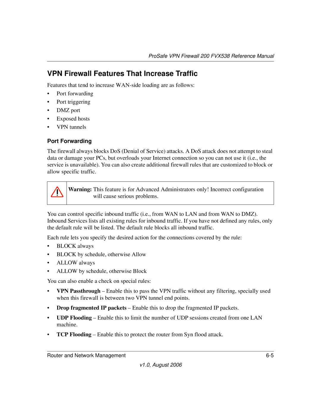 NETGEAR FVX538NA manual VPN Firewall Features That Increase Traffic, Port Forwarding 