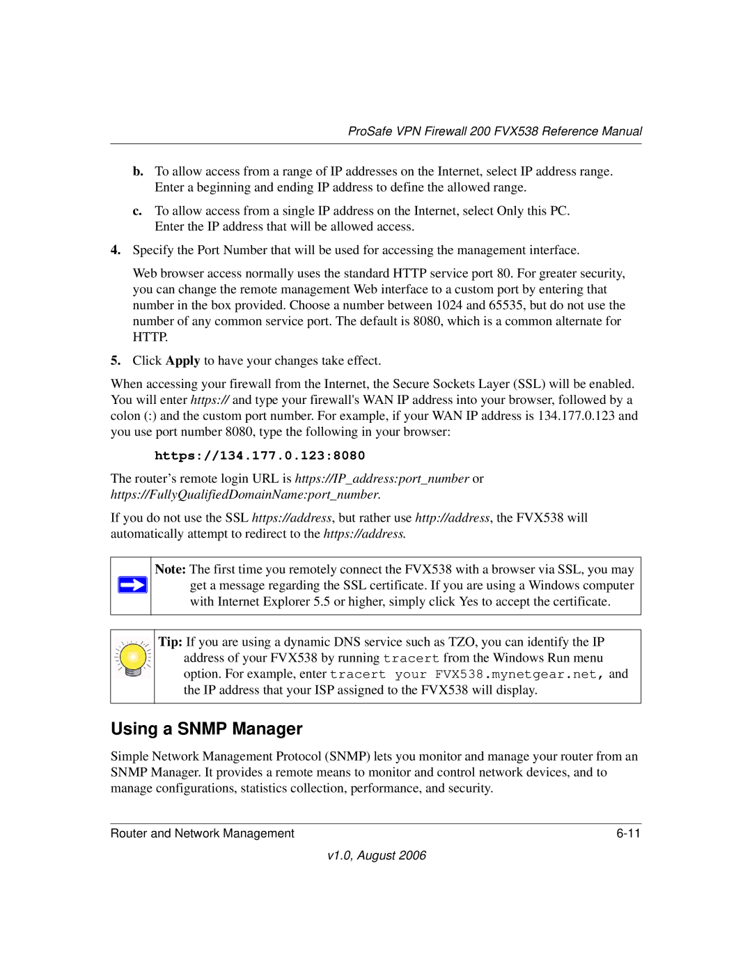 NETGEAR FVX538NA manual Using a Snmp Manager, Https//134.177.0.1238080 