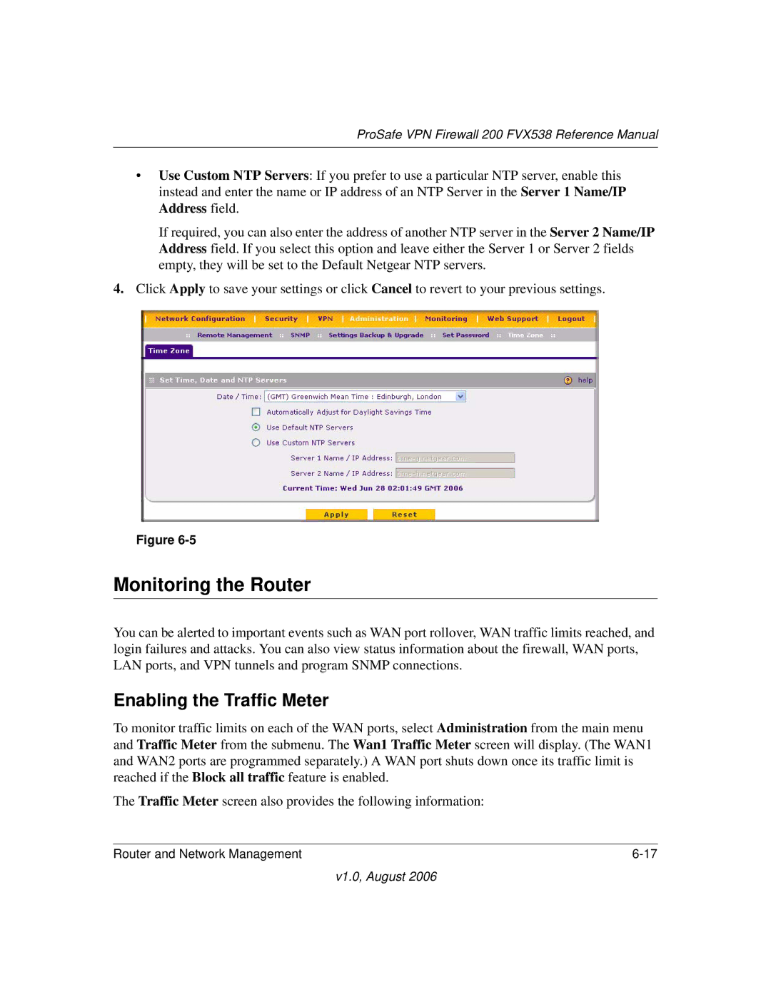 NETGEAR FVX538NA manual Monitoring the Router, Enabling the Traffic Meter 