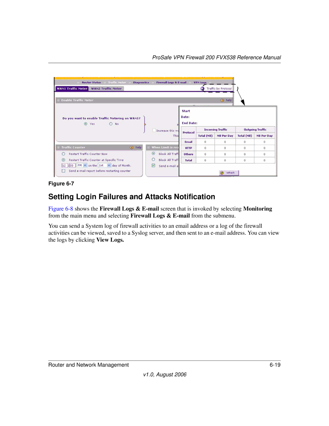 NETGEAR FVX538NA manual Setting Login Failures and Attacks Notification 