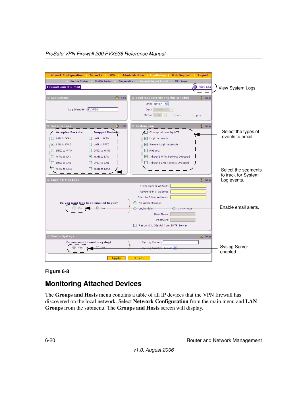 NETGEAR FVX538NA manual Monitoring Attached Devices 