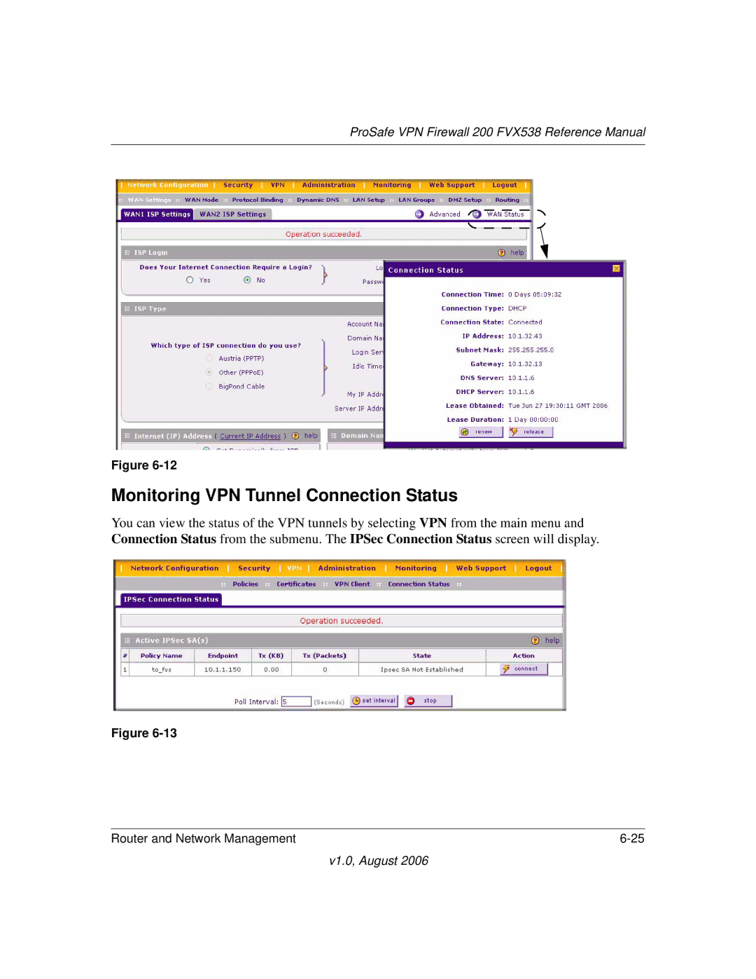 NETGEAR FVX538NA manual Monitoring VPN Tunnel Connection Status 