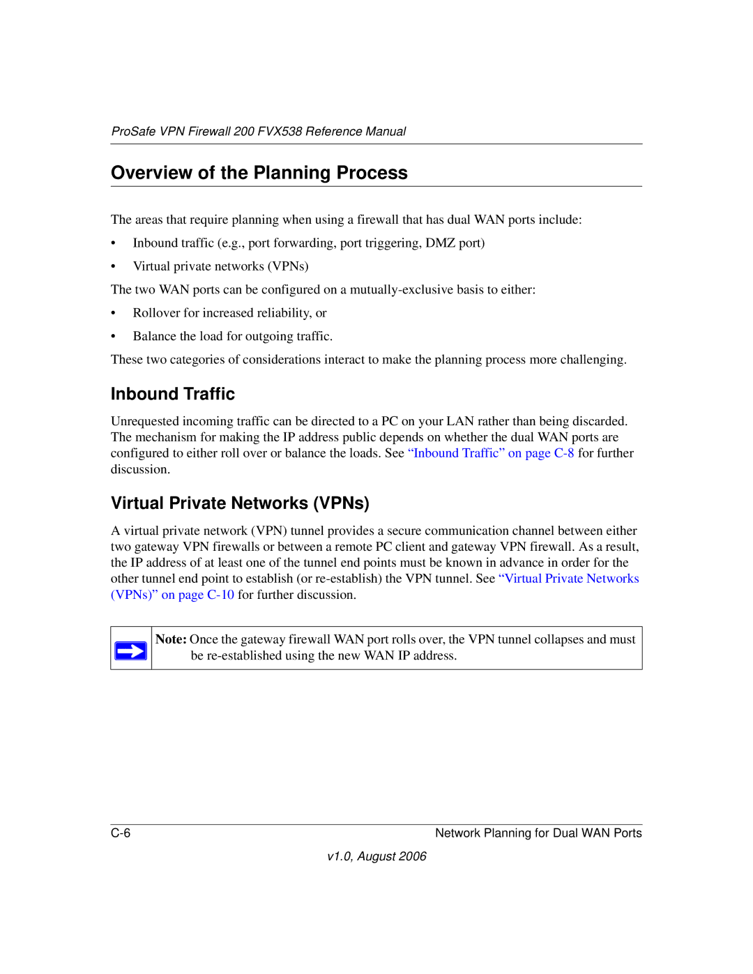 NETGEAR FVX538NA manual Overview of the Planning Process, Inbound Traffic, Virtual Private Networks VPNs 