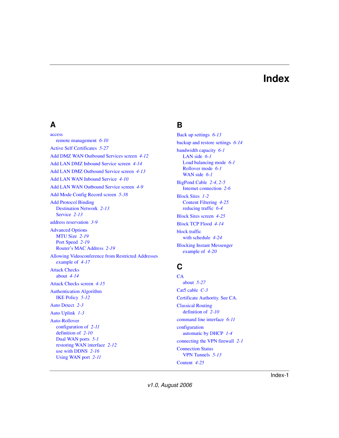 NETGEAR FVX538NA manual Index 