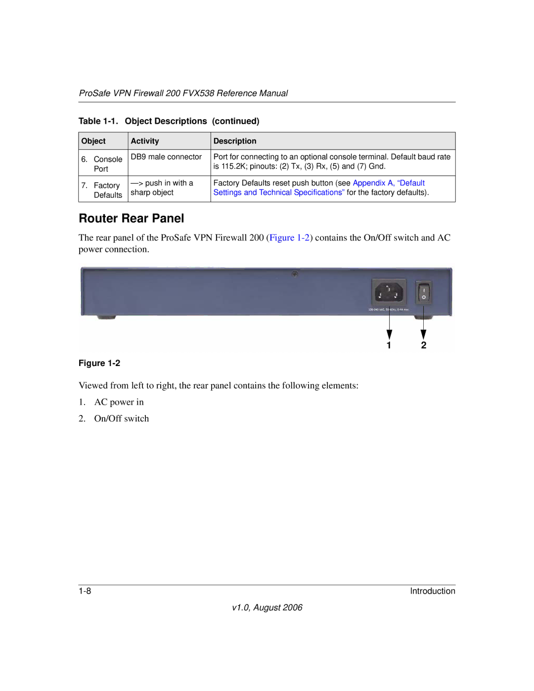 NETGEAR FVX538NA manual Router Rear Panel 