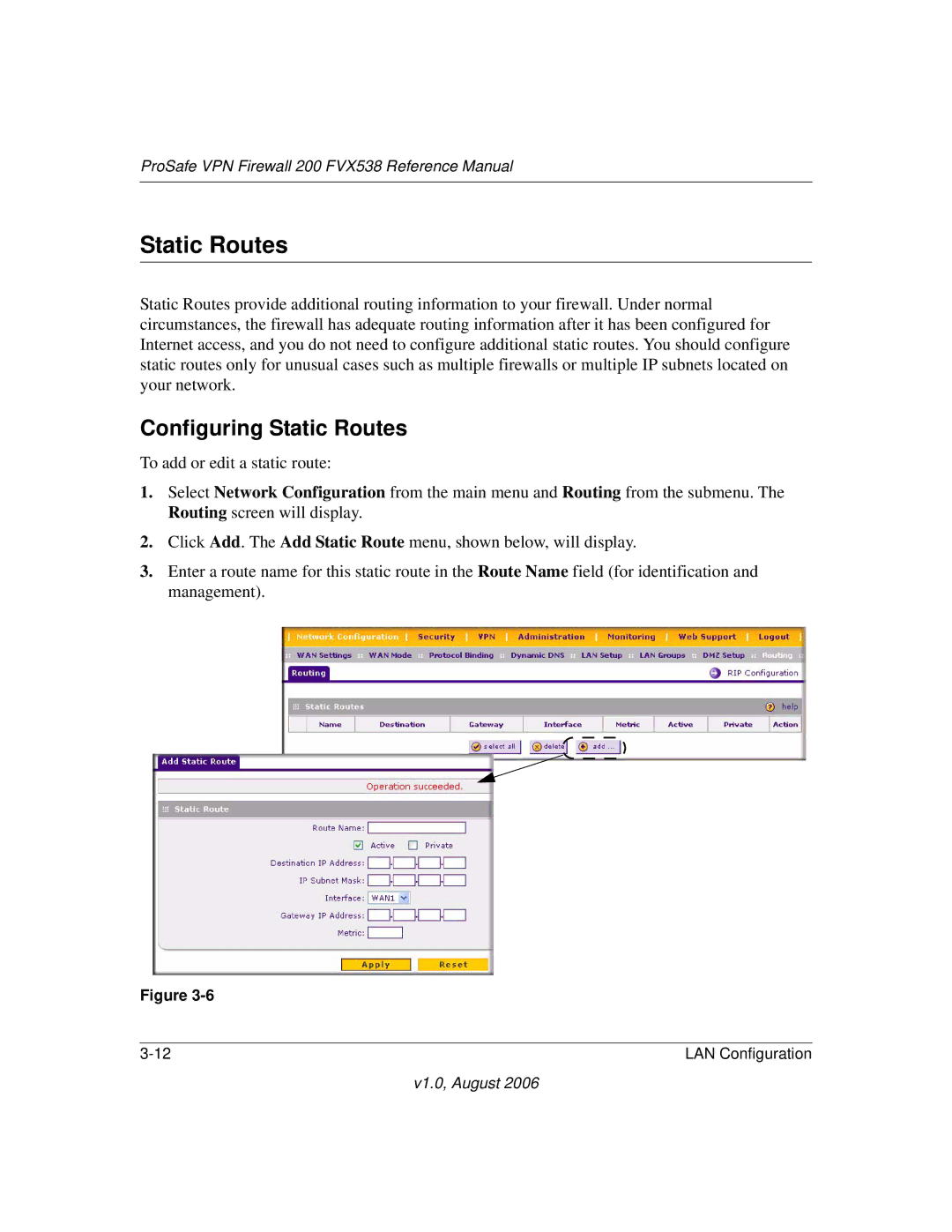 NETGEAR FVX538NA manual Configuring Static Routes 