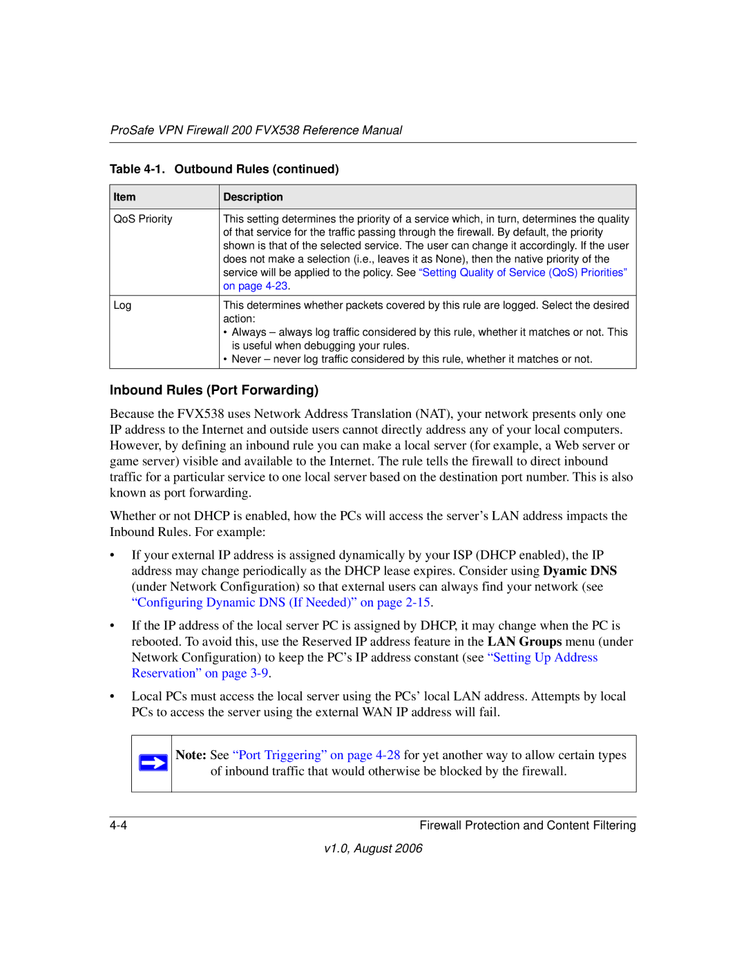 NETGEAR FVX538NA manual Inbound Rules Port Forwarding 