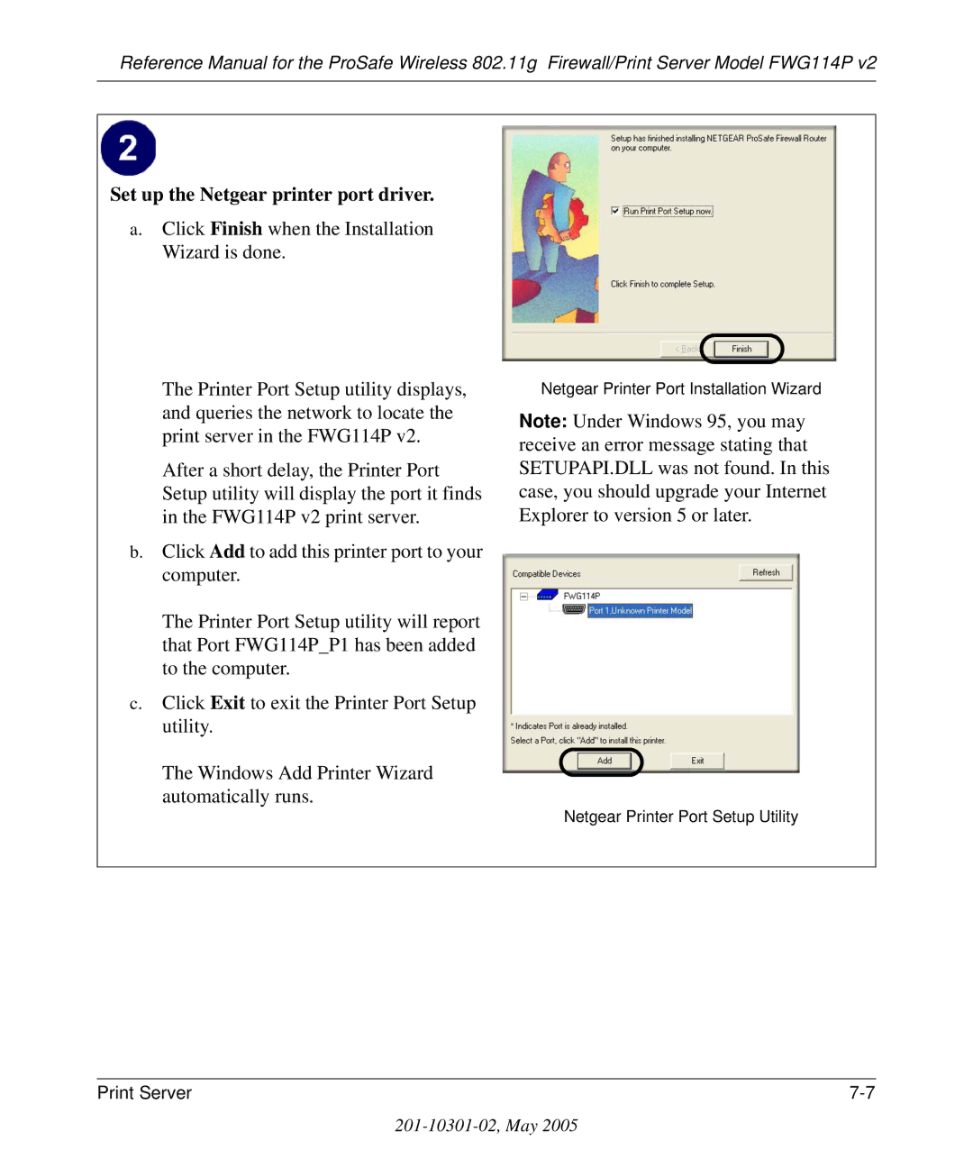 NETGEAR FWG114P v2 manual Set up the Netgear printer port driver 