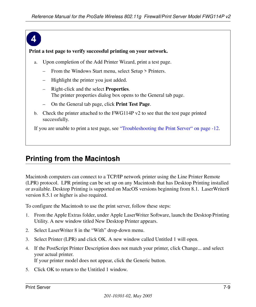 NETGEAR FWG114P v2 manual Printing from the Macintosh 