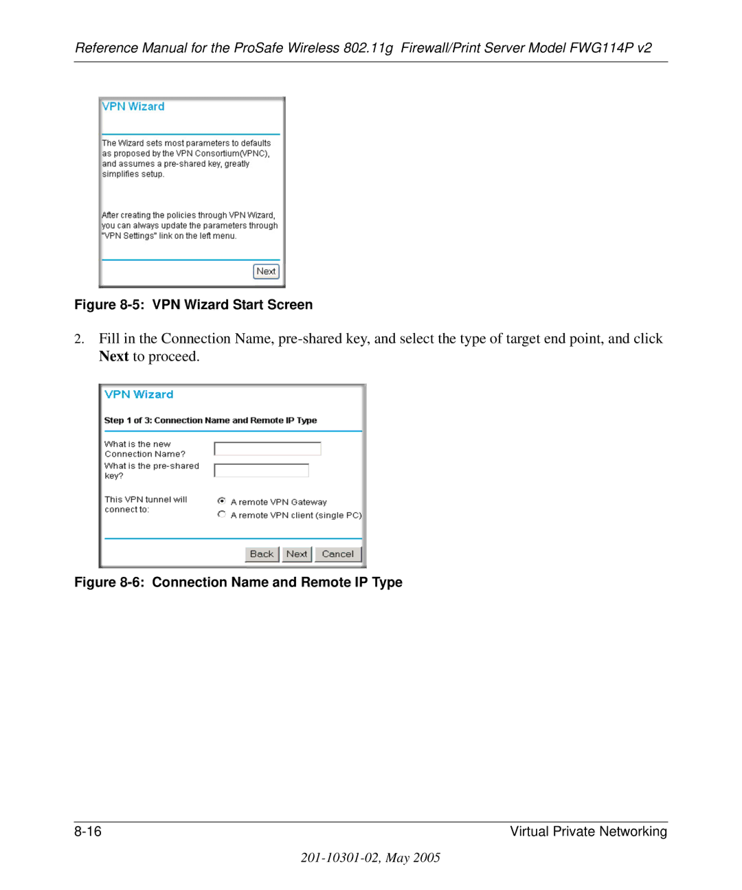 NETGEAR FWG114P v2 manual VPN Wizard Start Screen 