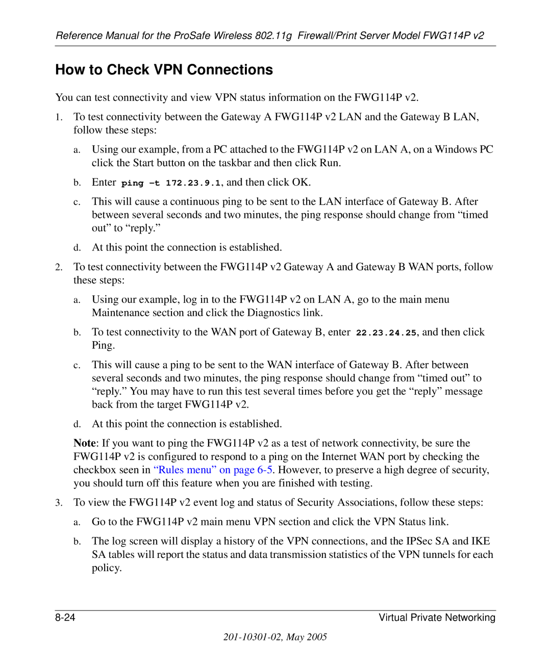 NETGEAR FWG114P v2 manual How to Check VPN Connections 