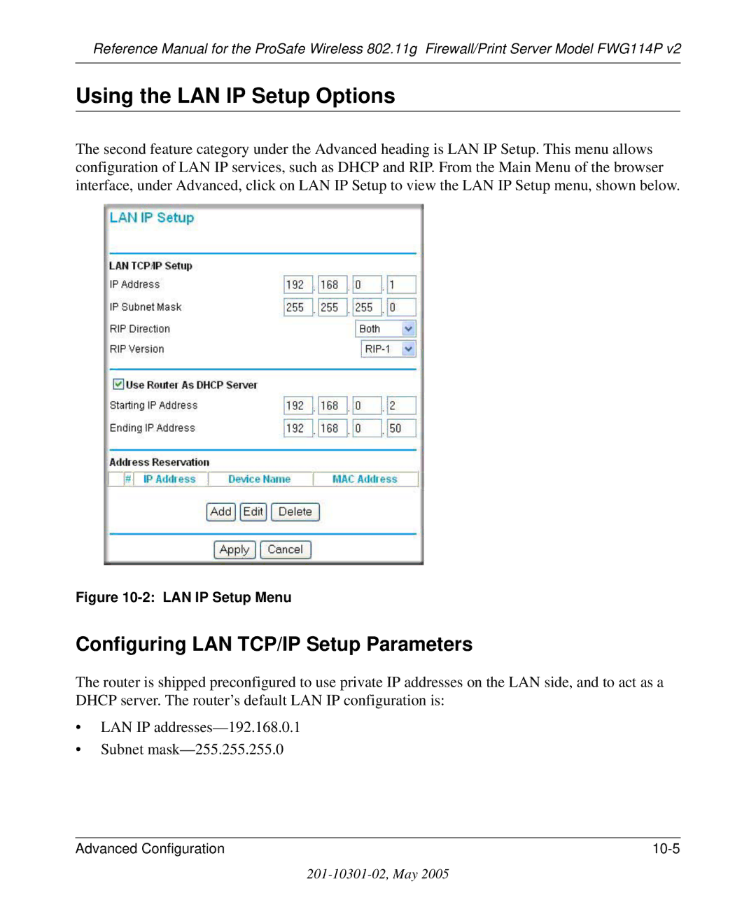 NETGEAR FWG114P v2 manual Using the LAN IP Setup Options, Configuring LAN TCP/IP Setup Parameters 