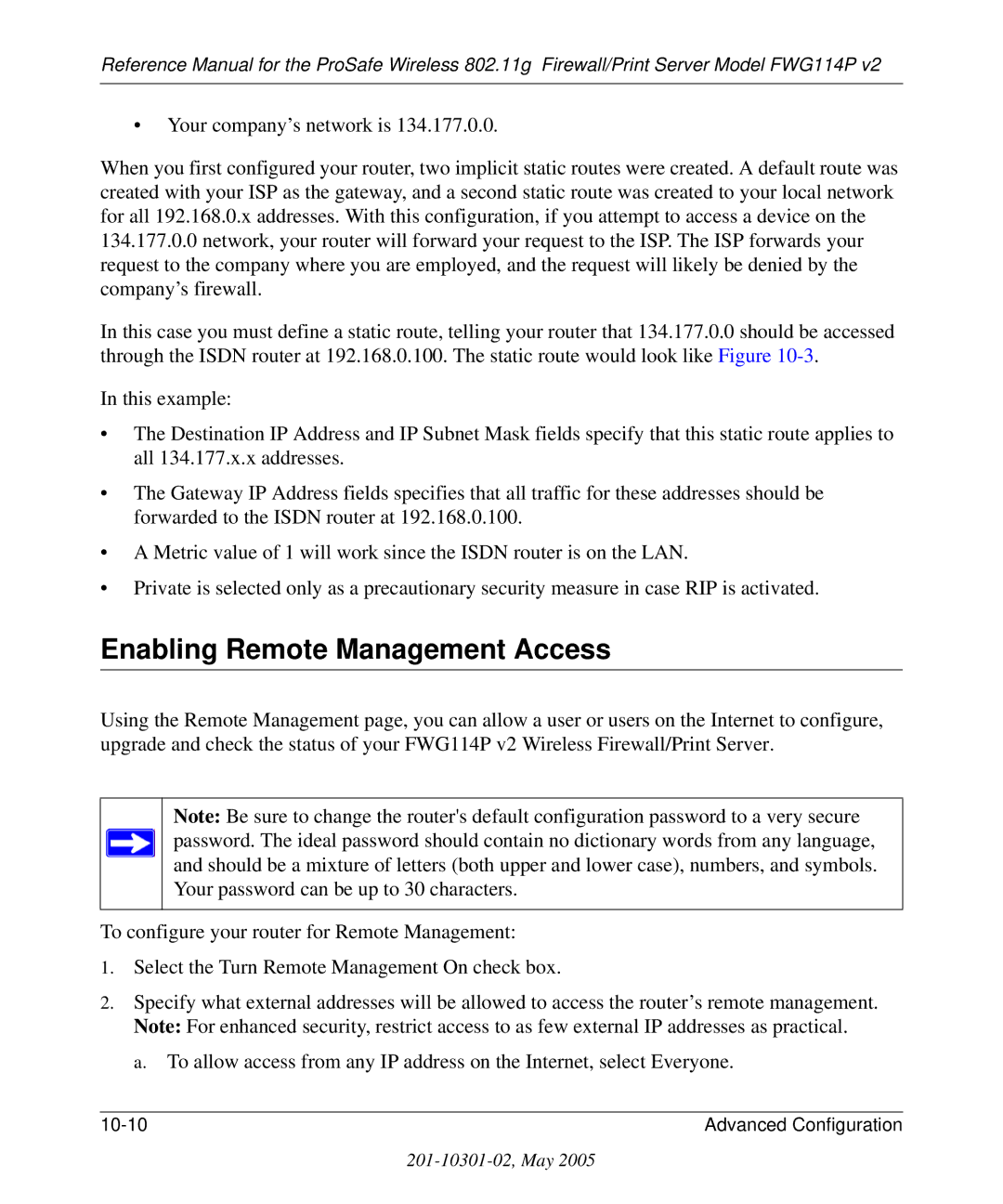 NETGEAR FWG114P v2 manual Enabling Remote Management Access 