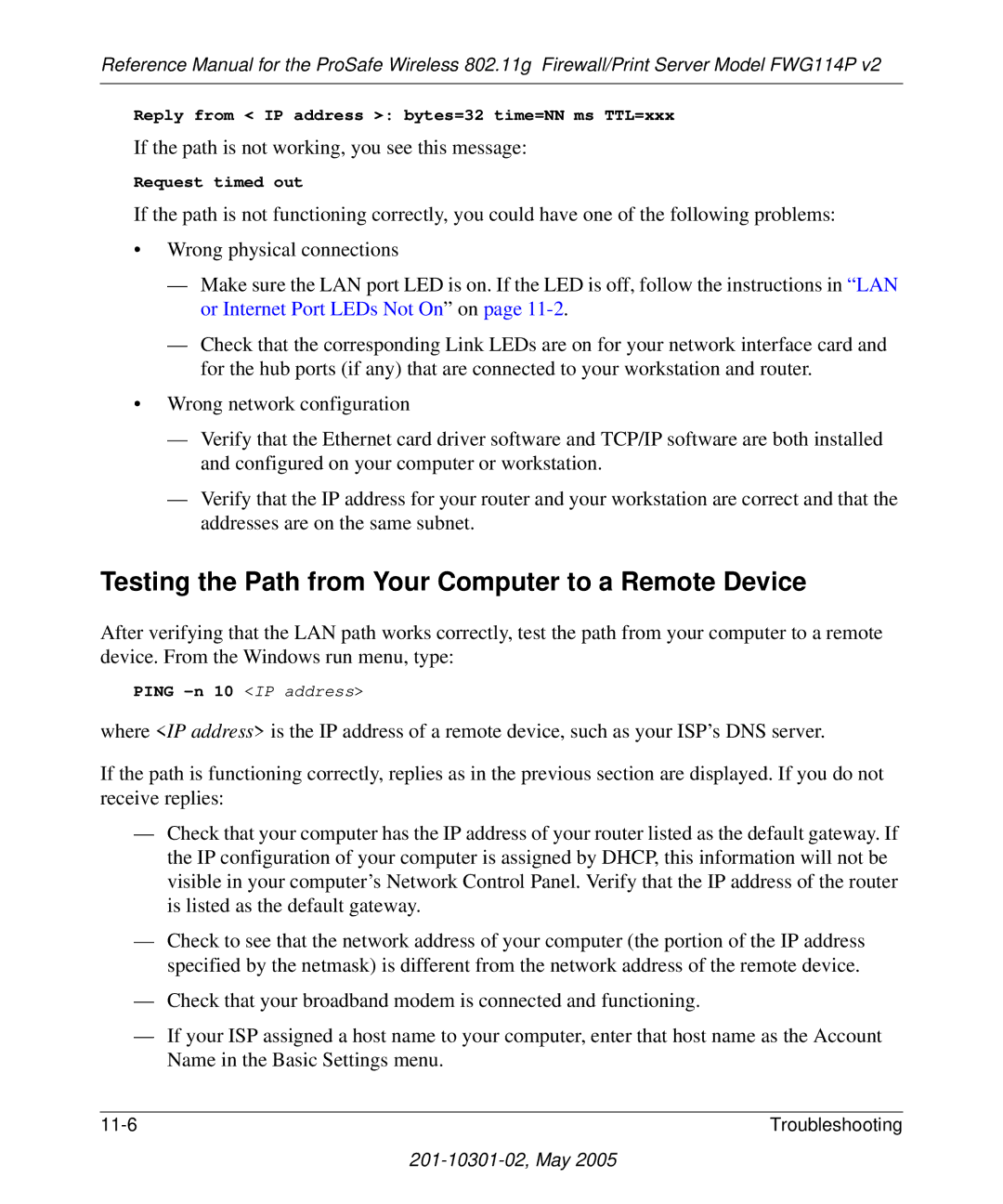 NETGEAR FWG114P v2 manual Testing the Path from Your Computer to a Remote Device 