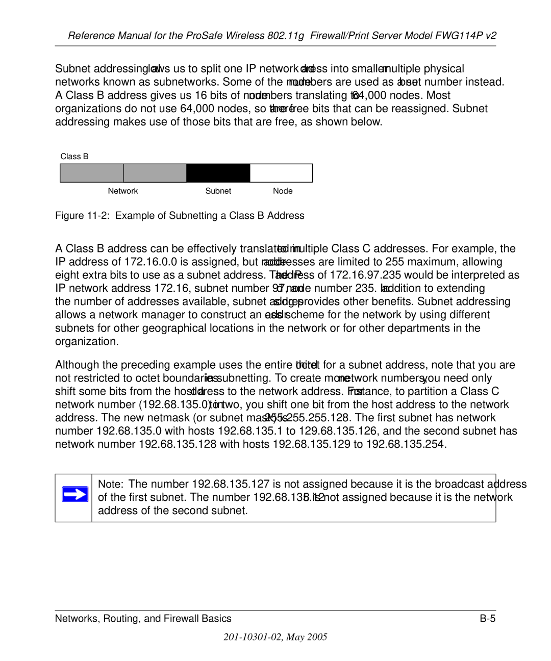 NETGEAR FWG114P v2 manual Example of Subnetting a Class B Address 