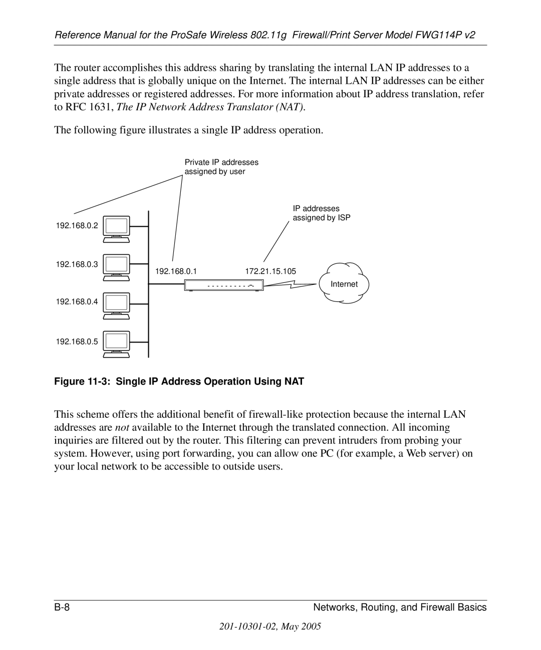 NETGEAR FWG114P v2 manual Single IP Address Operation Using NAT 