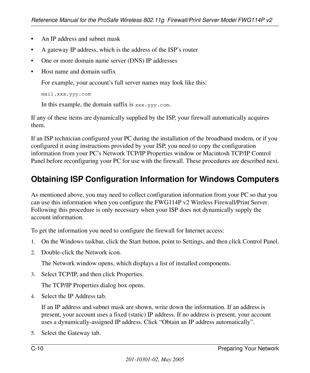 NETGEAR FWG114P v2 manual Mail.xxx.yyy.com 