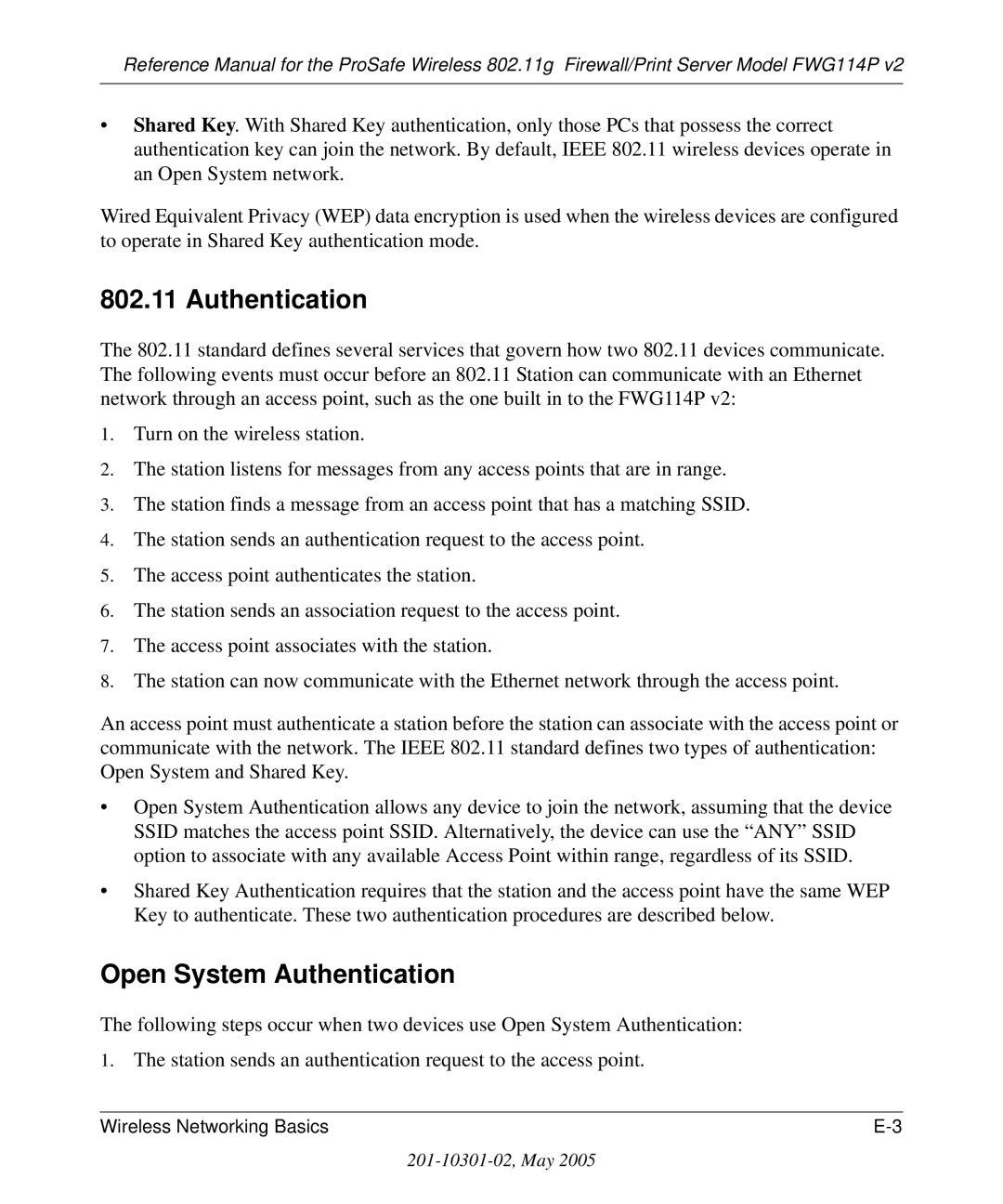 NETGEAR FWG114P v2 manual Open System Authentication 