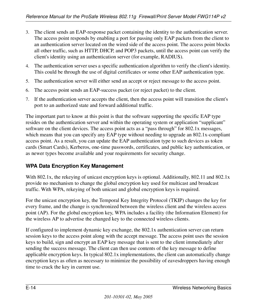 NETGEAR FWG114P v2 manual WPA Data Encryption Key Management 