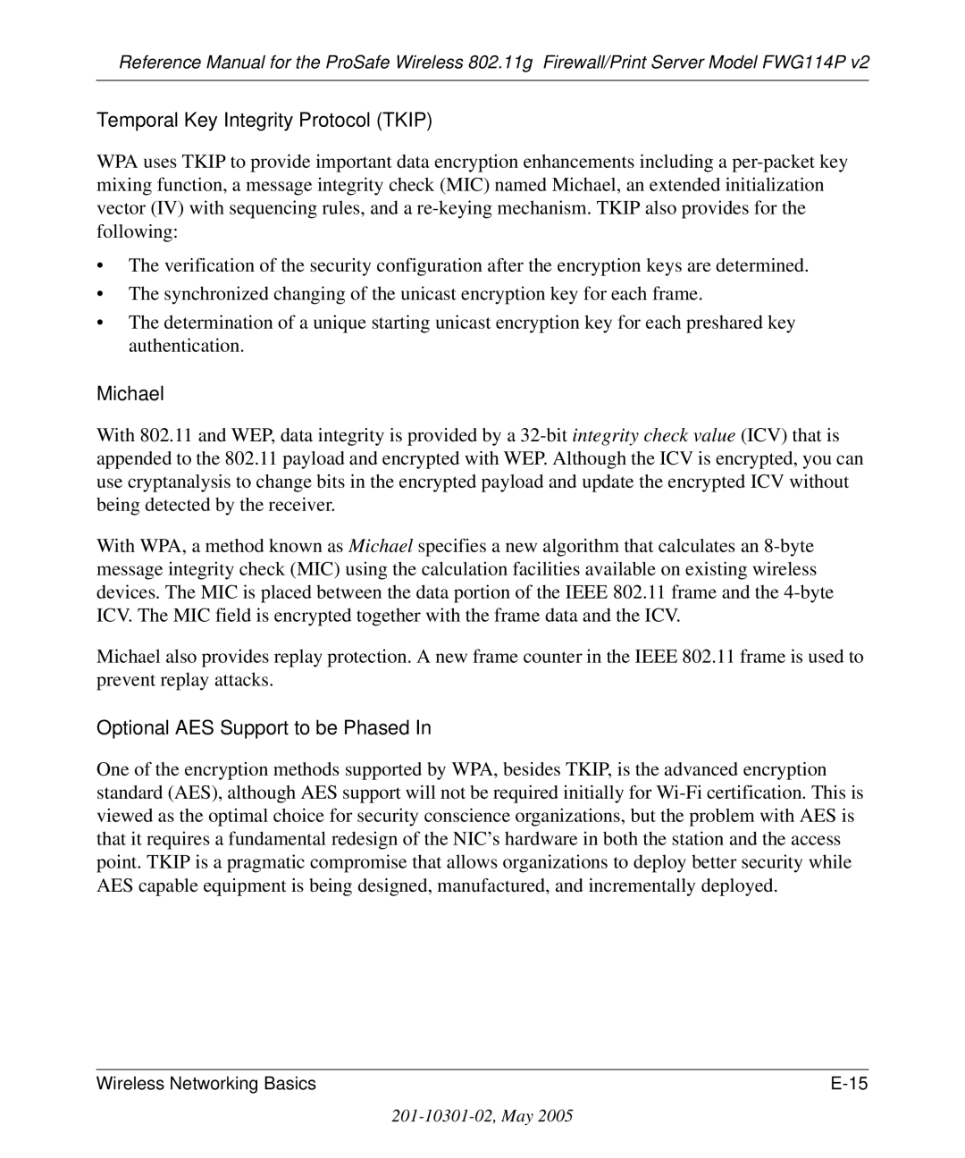 NETGEAR FWG114P v2 manual Temporal Key Integrity Protocol Tkip 