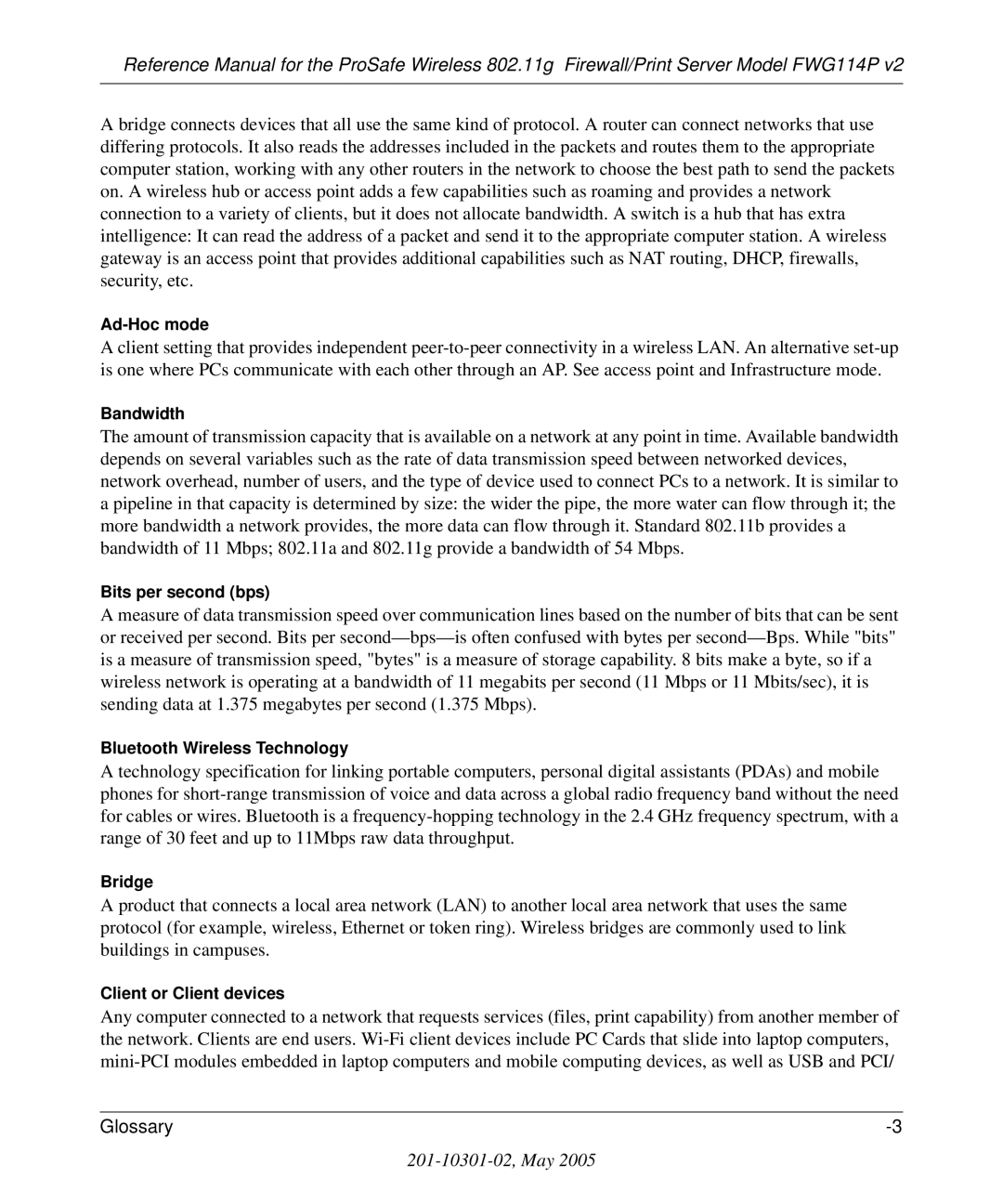 NETGEAR FWG114P v2 manual Bandwidth 