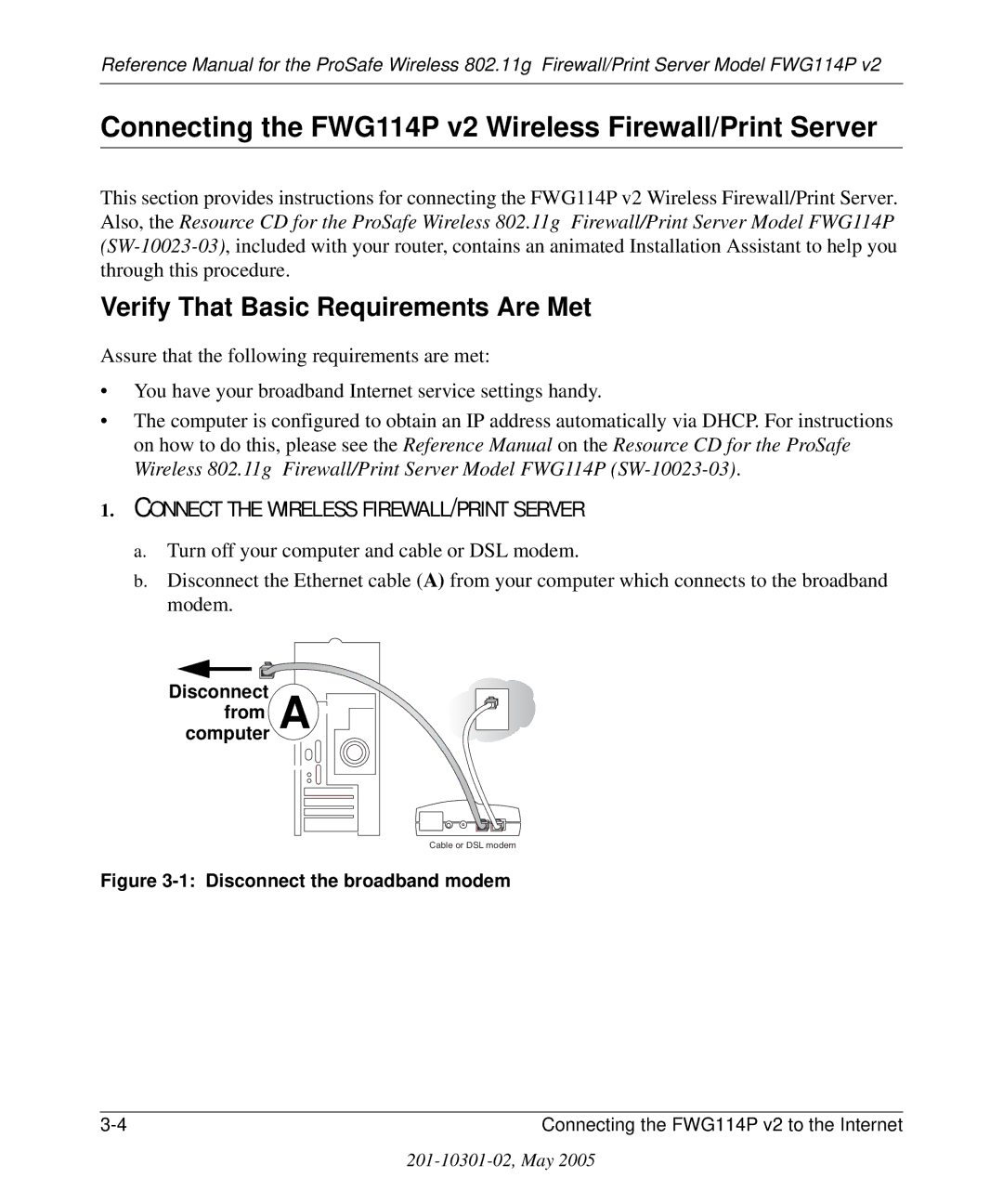 NETGEAR manual Connecting the FWG114P v2 Wireless Firewall/Print Server, Verify That Basic Requirements Are Met 