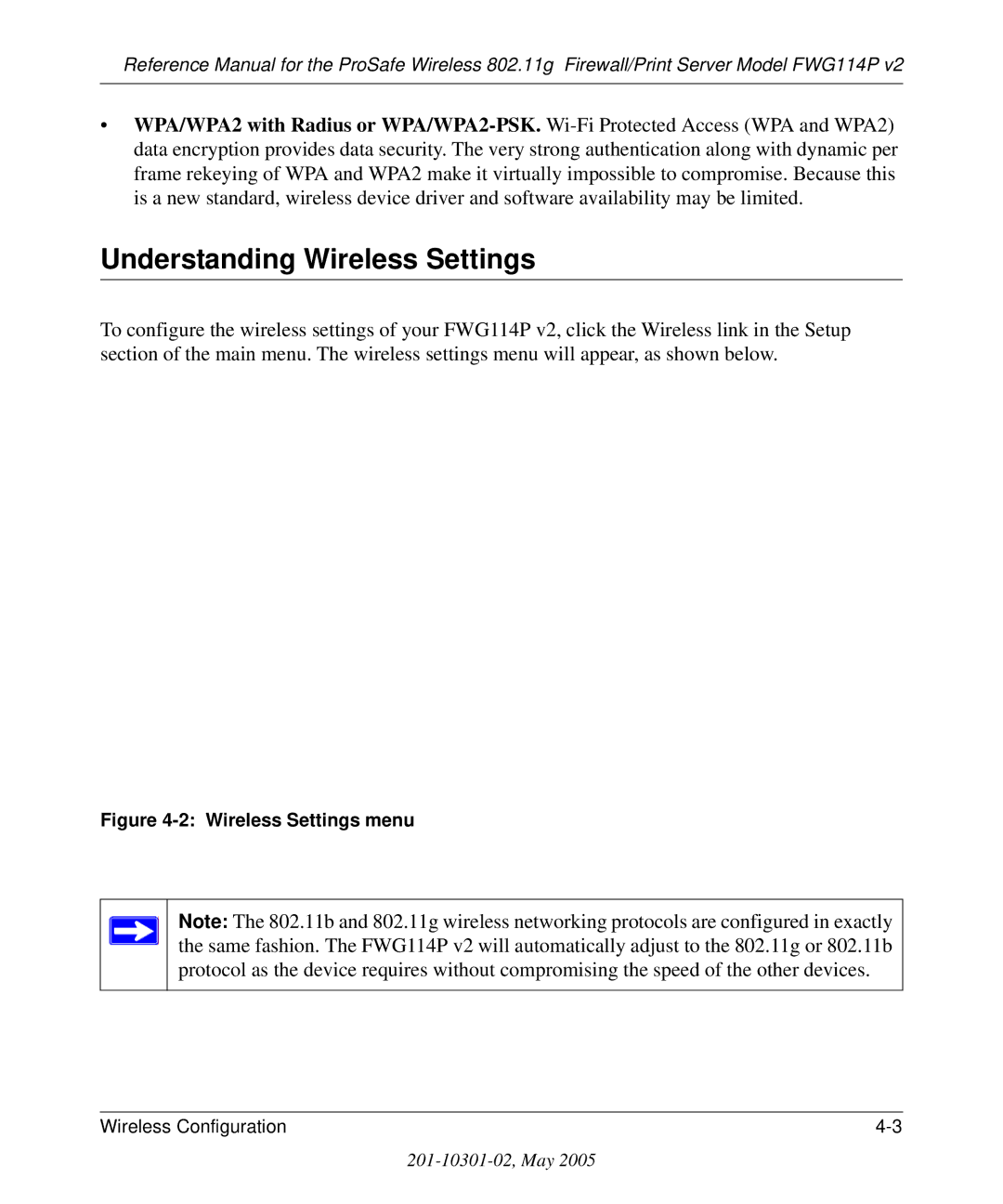 NETGEAR FWG114P v2 manual Understanding Wireless Settings, Wireless Settings menu 