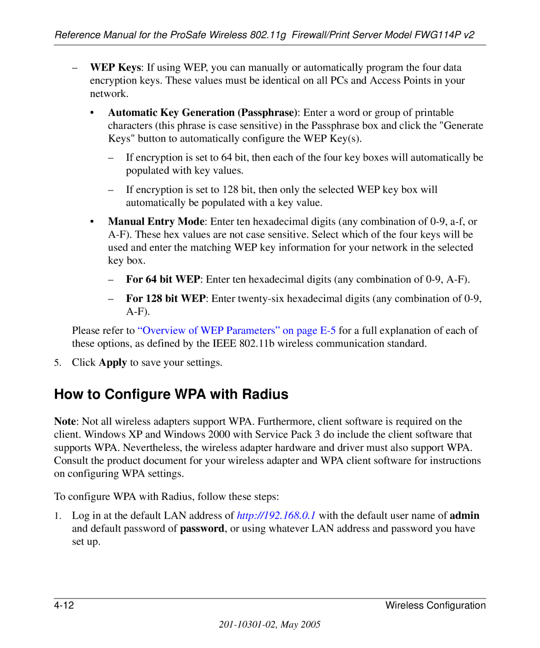 NETGEAR FWG114P v2 manual How to Configure WPA with Radius 