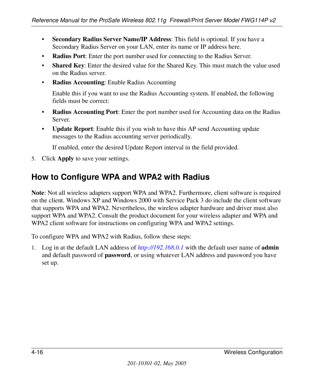 NETGEAR FWG114P v2 manual How to Configure WPA and WPA2 with Radius 