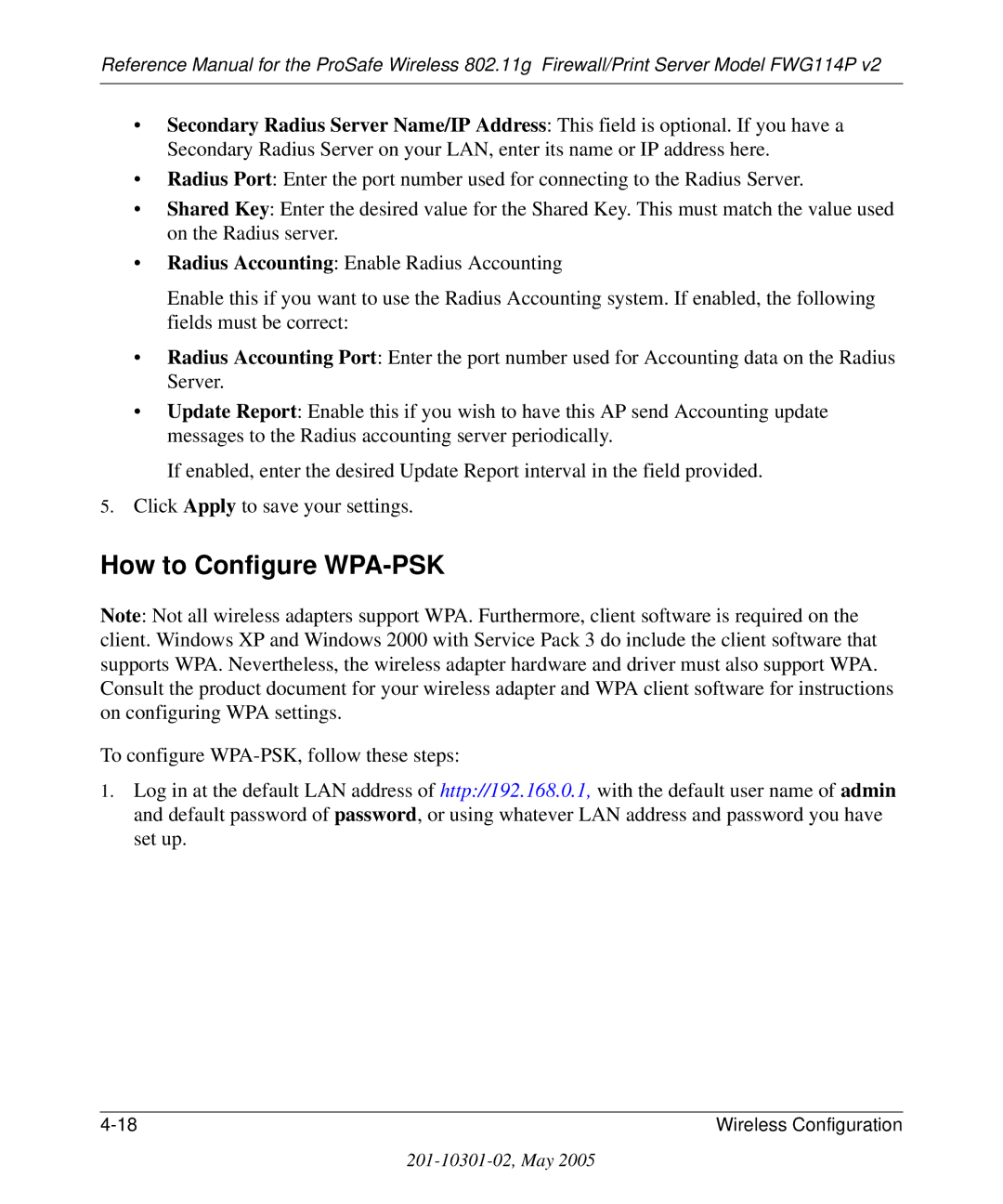 NETGEAR FWG114P v2 manual How to Configure WPA-PSK 