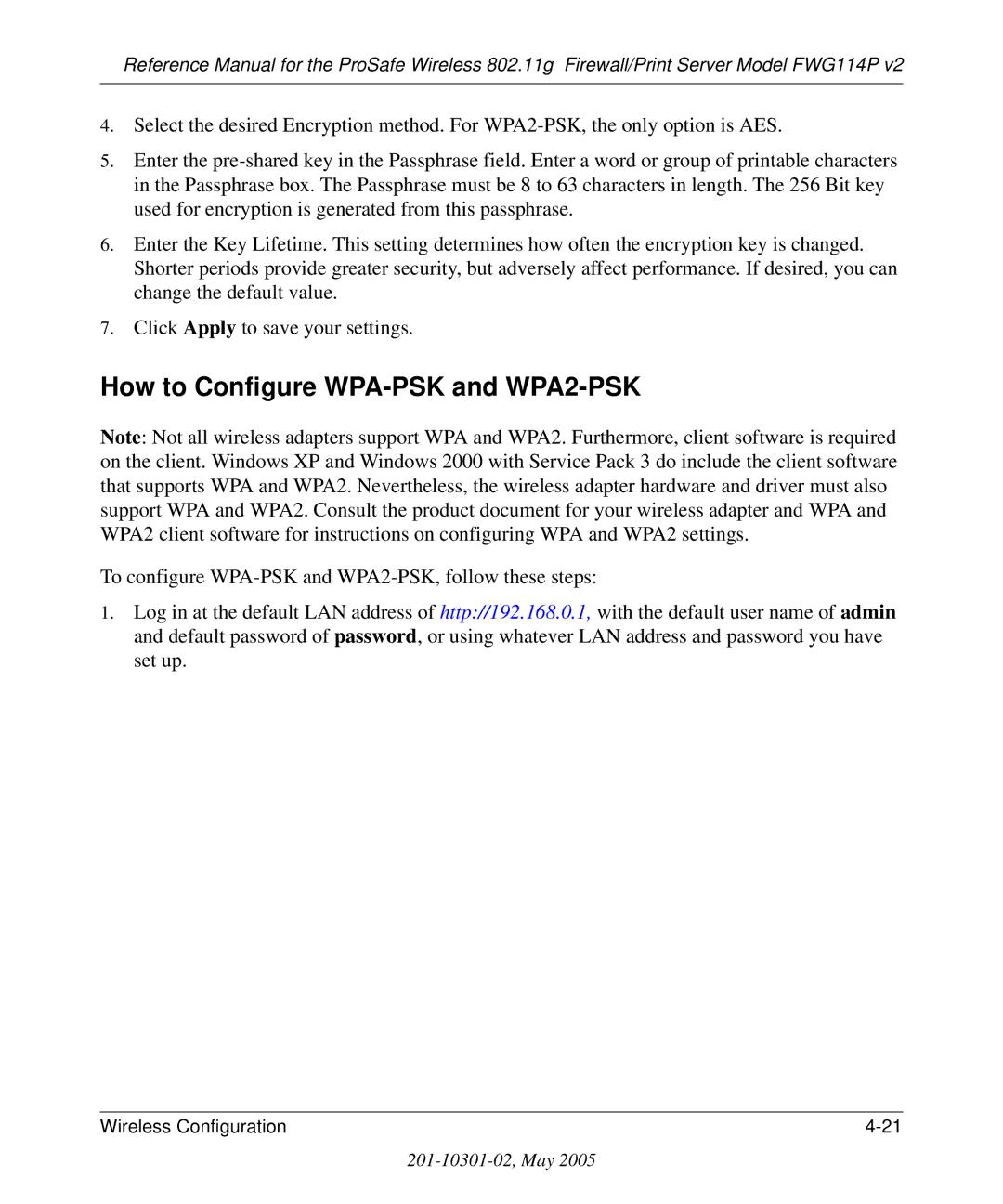 NETGEAR FWG114P v2 manual How to Configure WPA-PSK and WPA2-PSK 