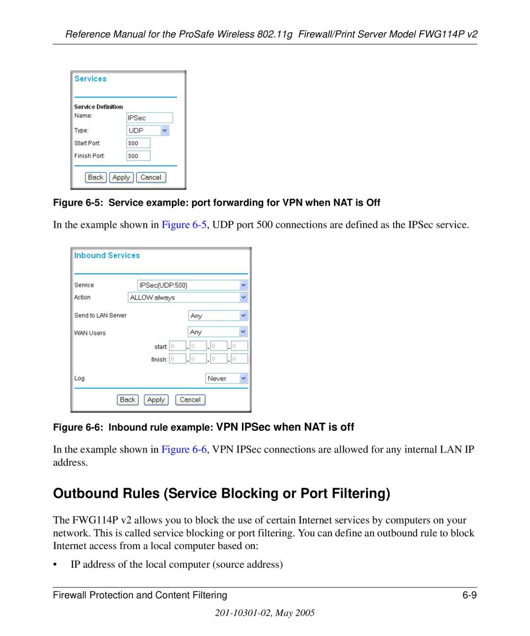 NETGEAR FWG114P v2 manual Outbound Rules Service Blocking or Port Filtering 