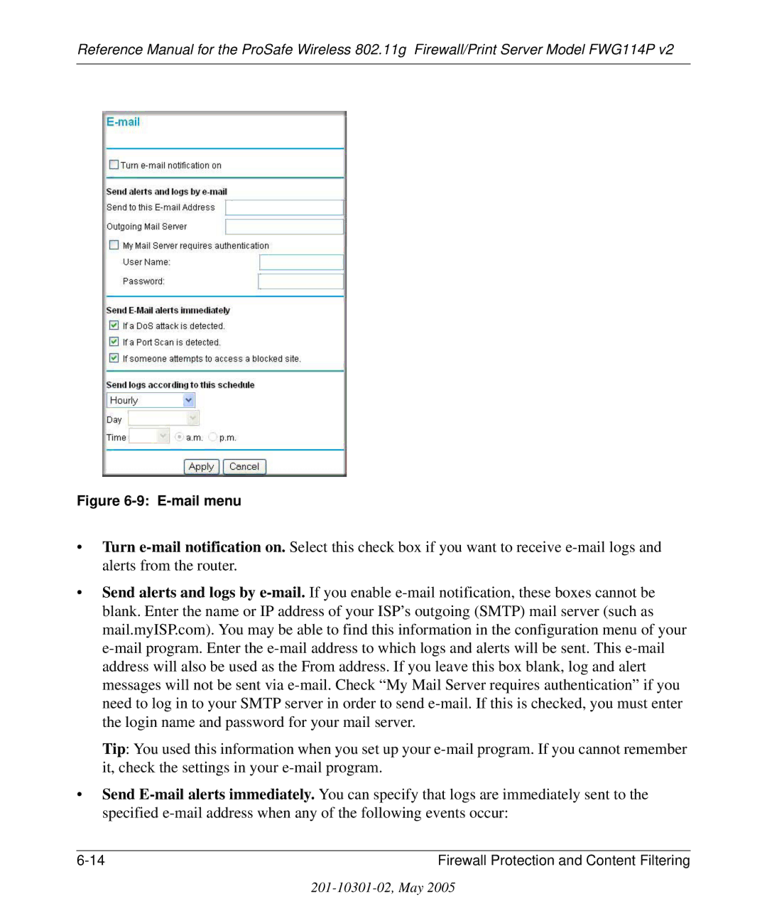 NETGEAR FWG114P v2 manual E-mail menu 