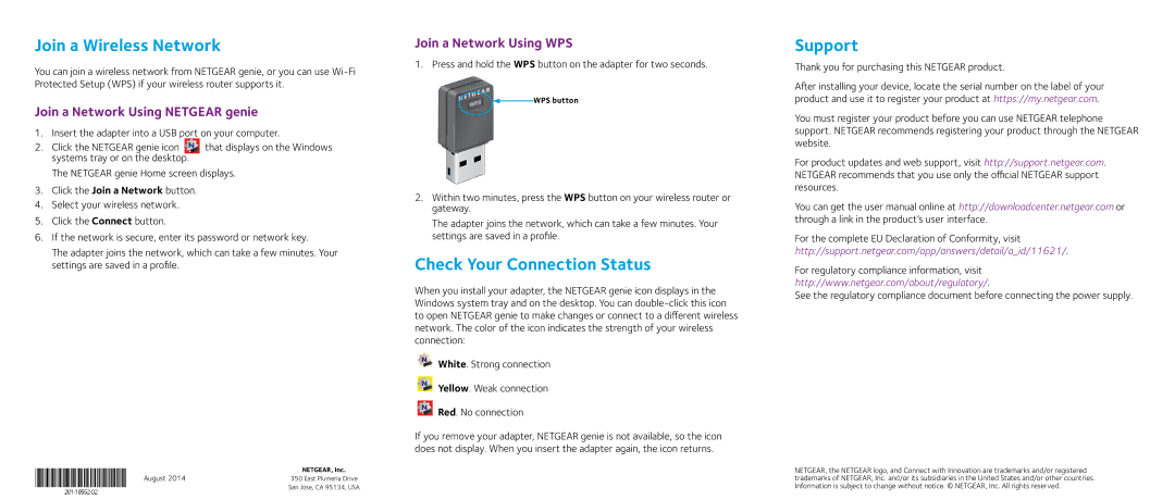 NETGEAR G54/N150 Join a Wireless Network, Check Your Connection Status, Support, Join a Network Using Netgear genie 