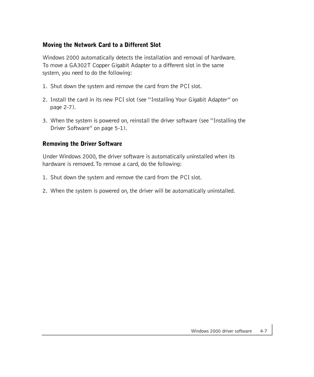 NETGEAR GA302T manual Moving the Network Card to a Different Slot 