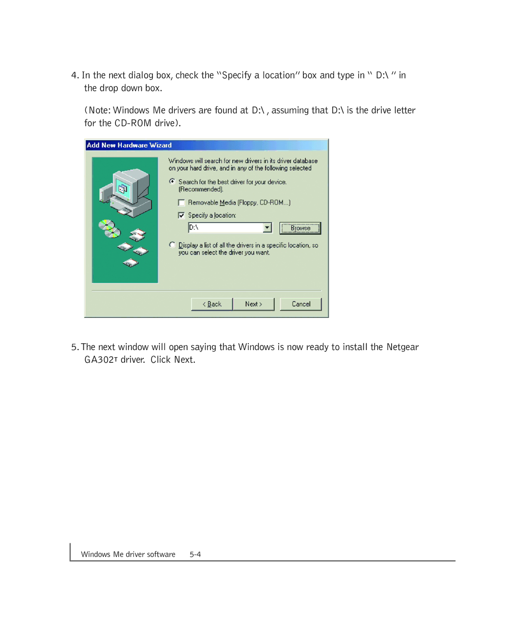 NETGEAR GA302T manual Windows Me driver software 