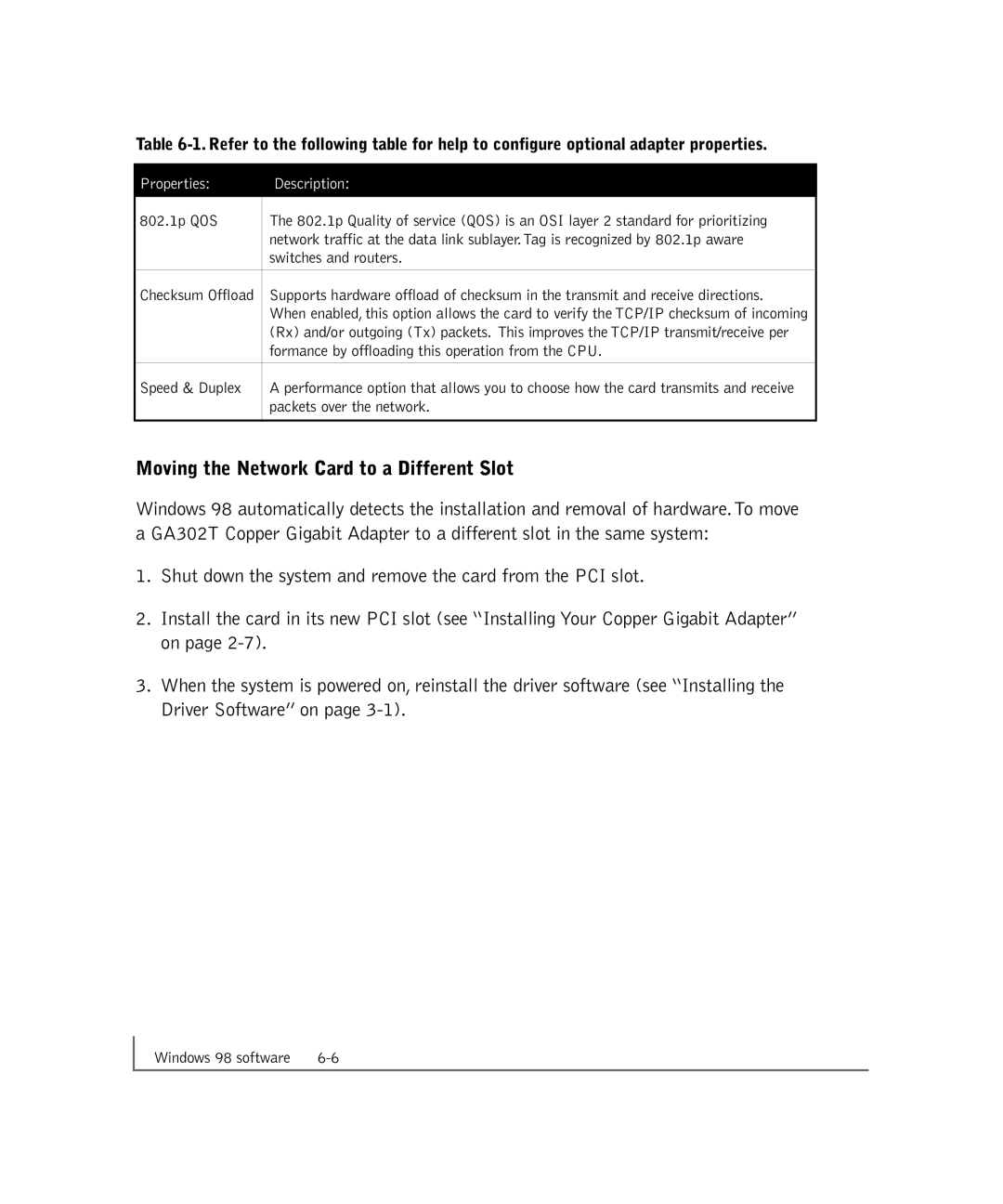 NETGEAR GA302T manual Moving the Network Card to a Different Slot 