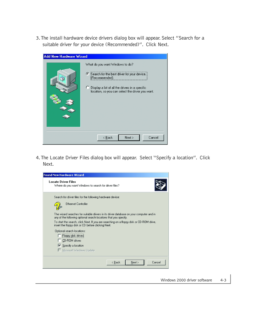 NETGEAR GA302T manual Windows 2000 driver software 