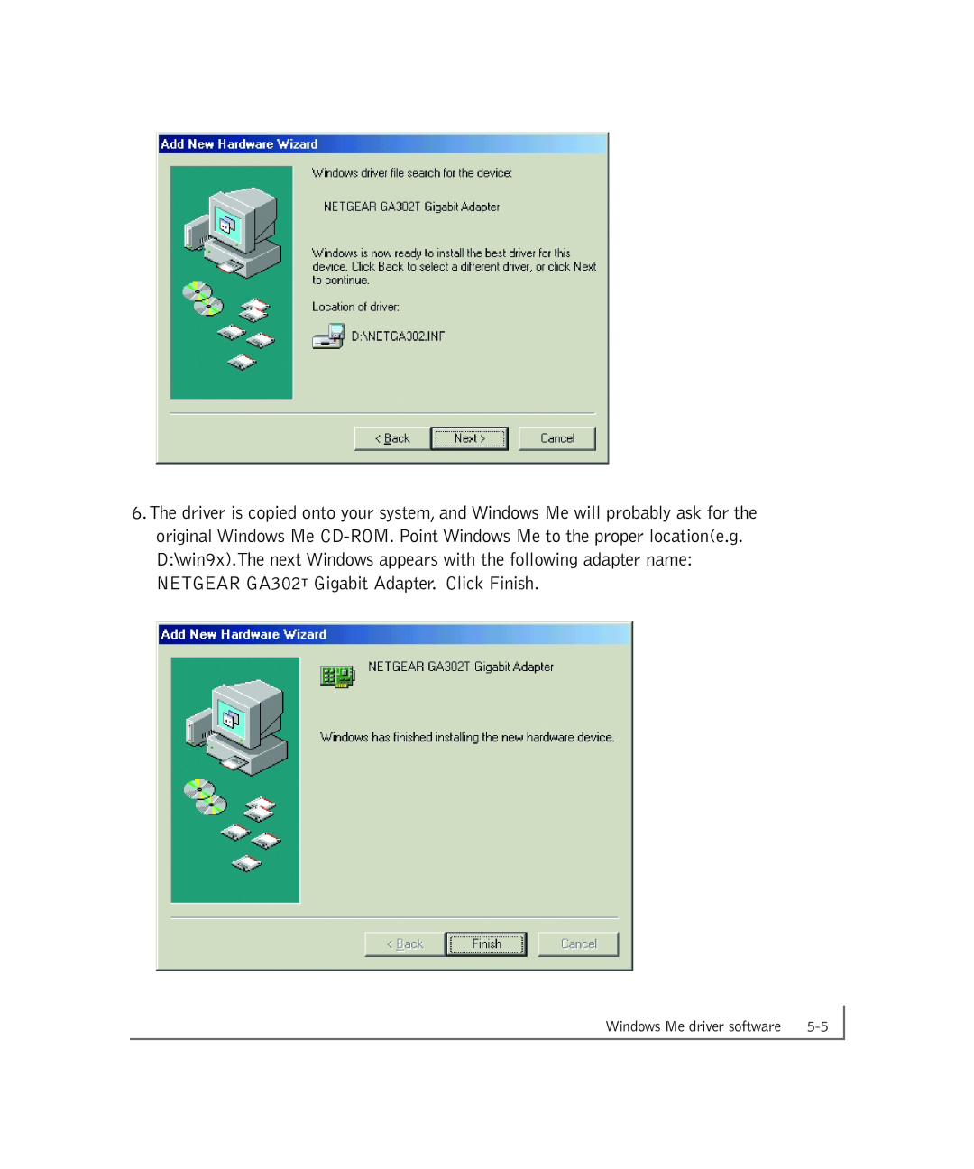 NETGEAR GA302T manual Windows Me driver software 