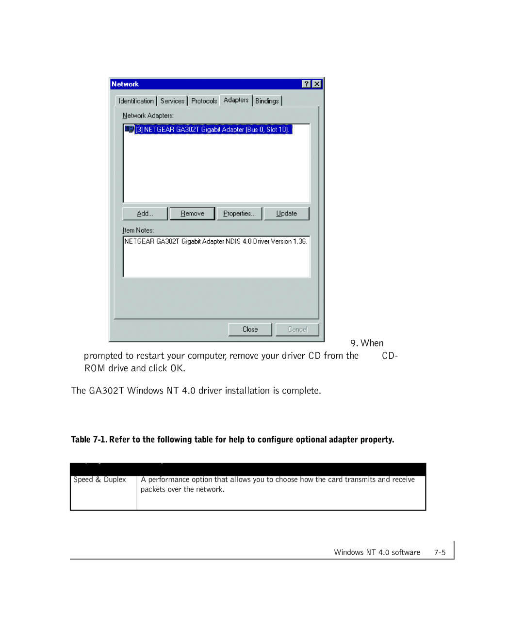 NETGEAR manual When, The GA302T Windows NT 4.0 driver installation is complete 