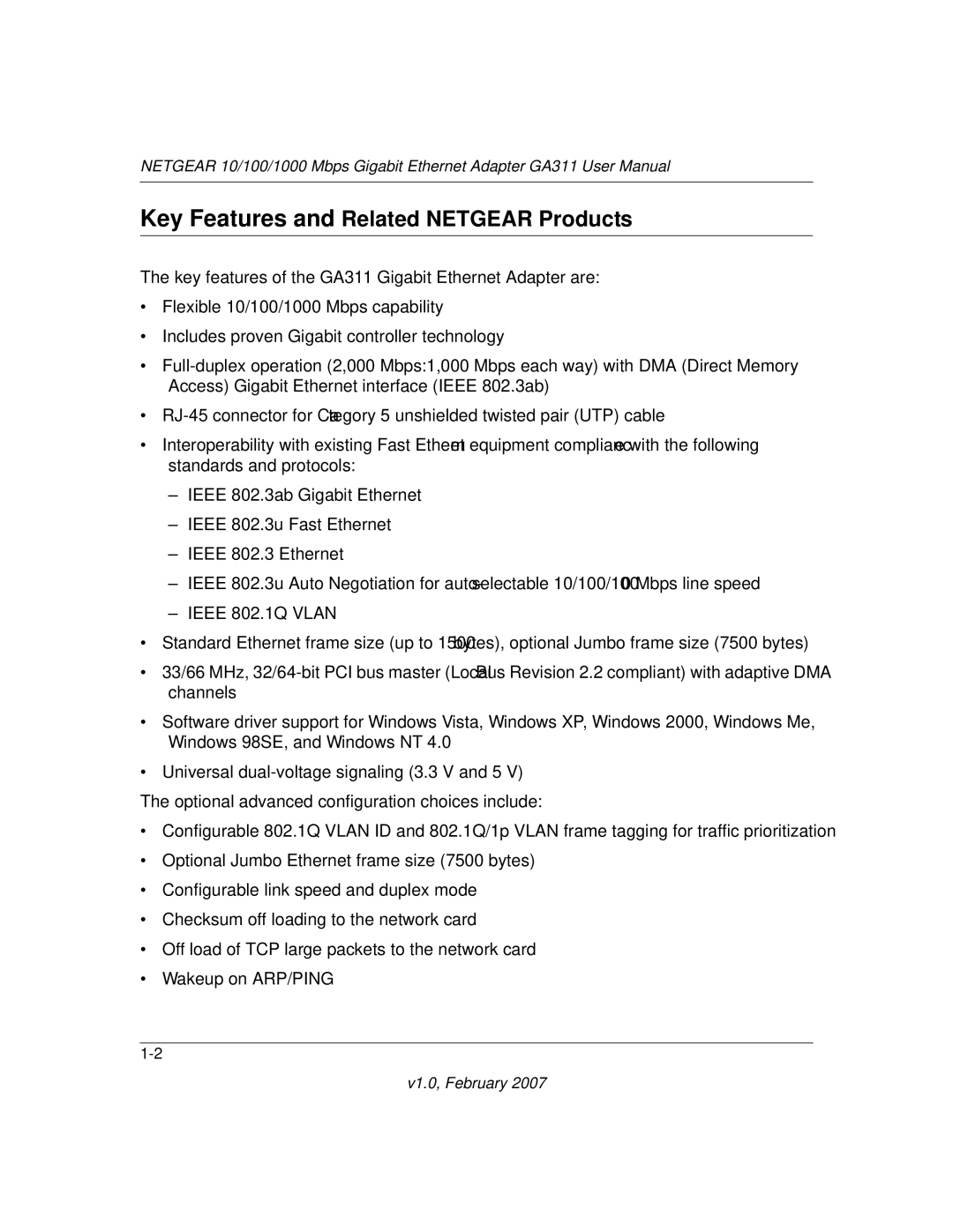 NETGEAR GA311 user manual Key Features and Related Netgear Products 