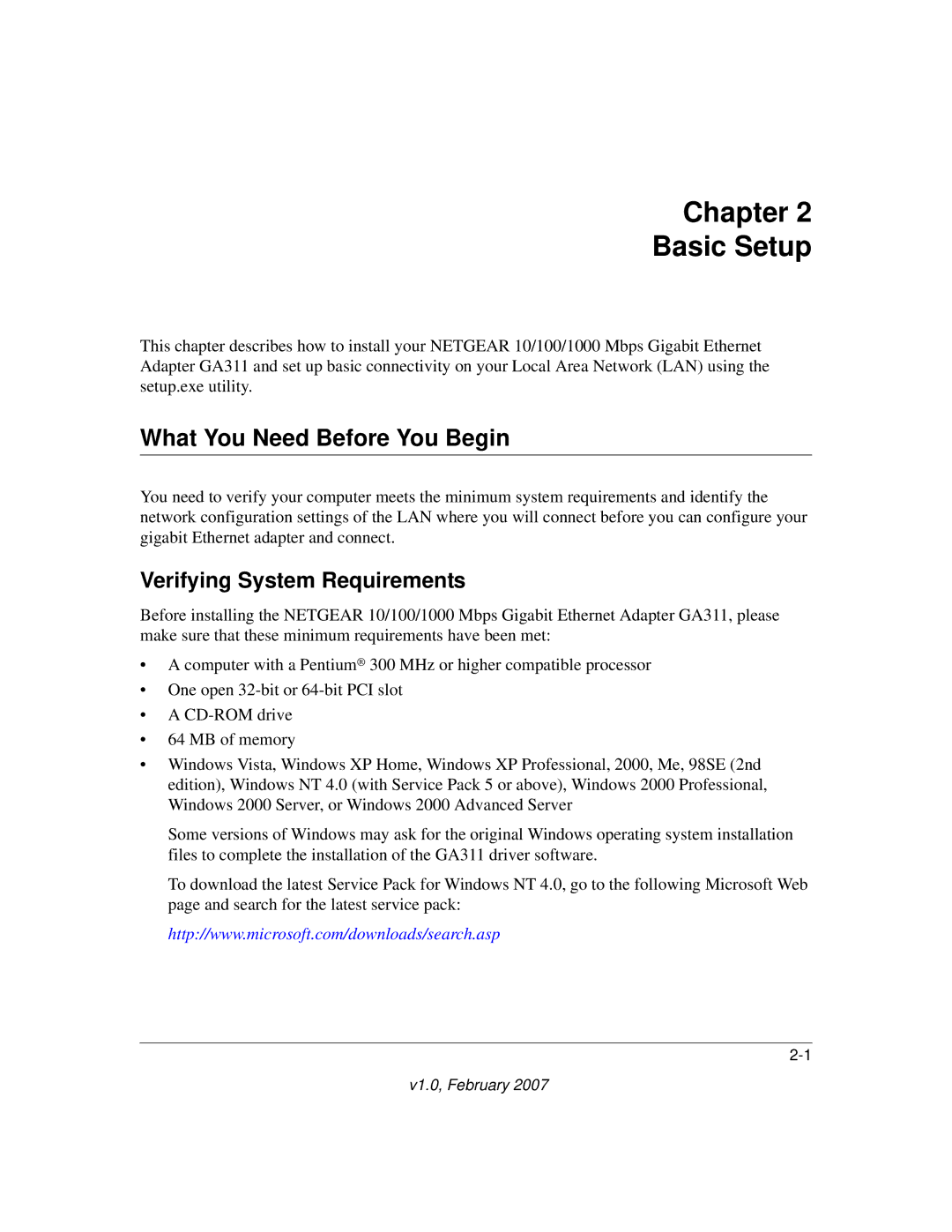 NETGEAR GA311 user manual Chapter Basic Setup, What You Need Before You Begin, Verifying System Requirements 