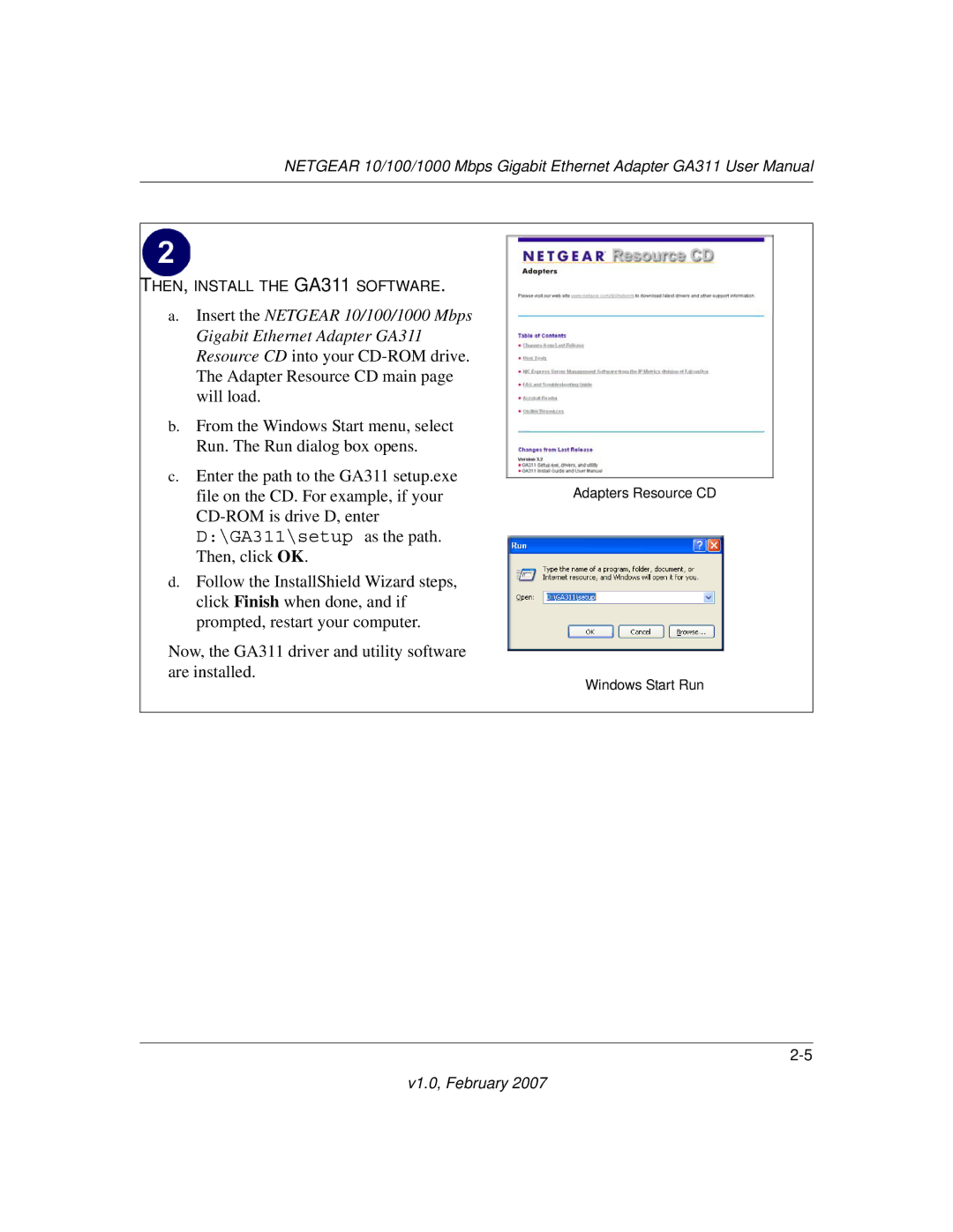 NETGEAR user manual THEN, Install the GA311 Software 