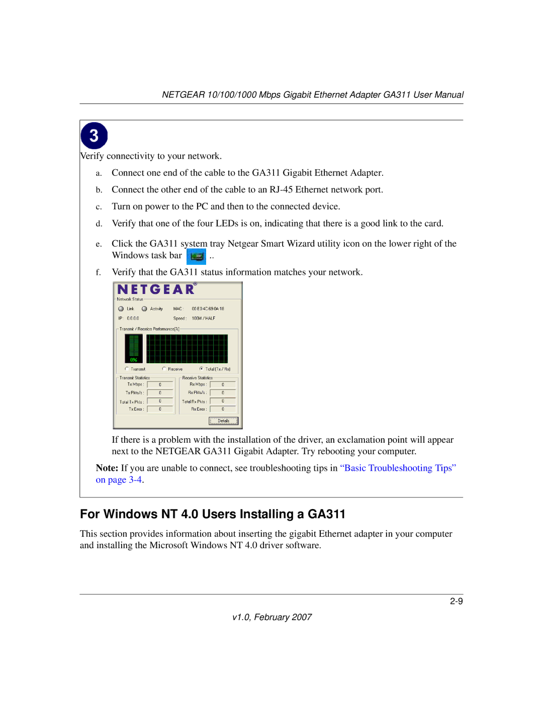 NETGEAR user manual For Windows NT 4.0 Users Installing a GA311 