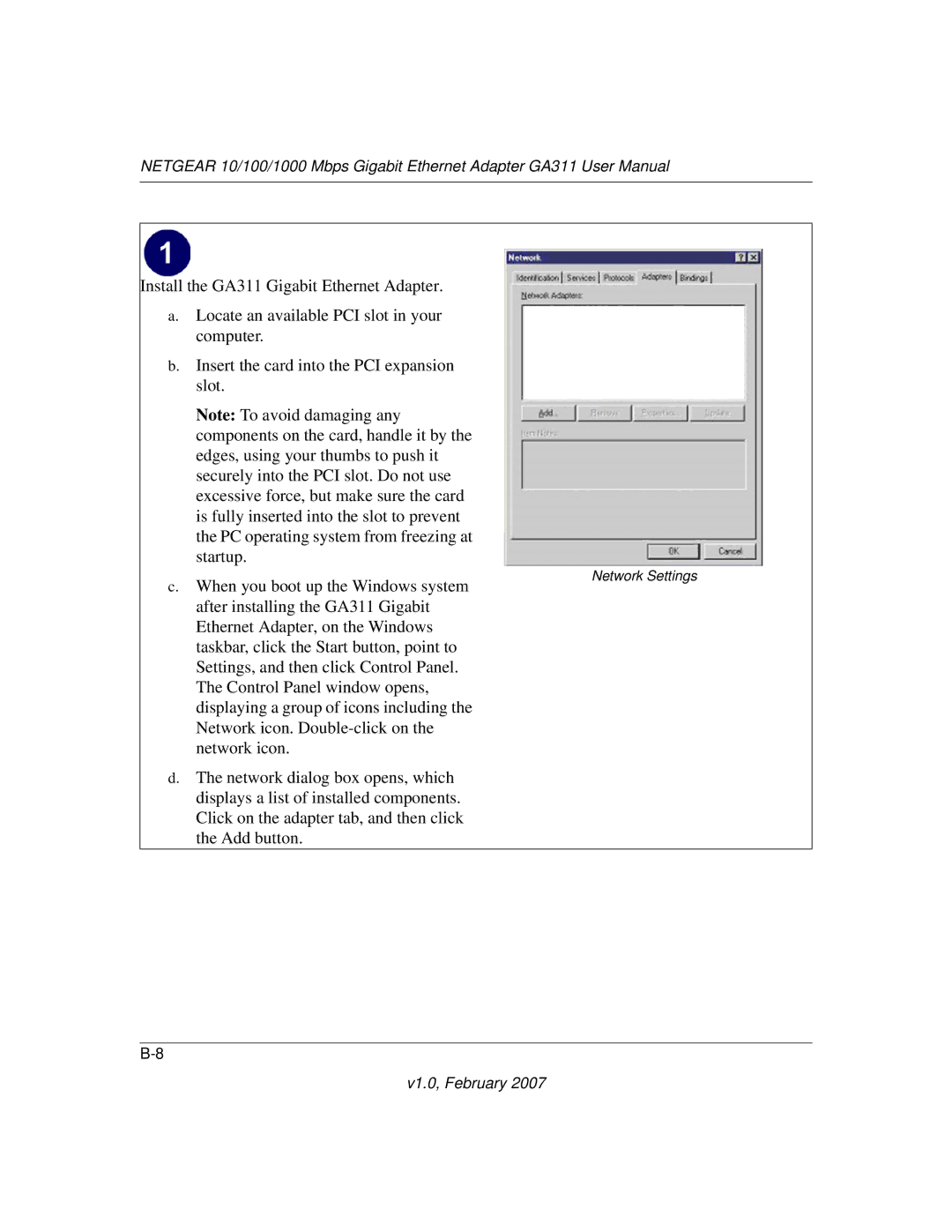 NETGEAR GA311 user manual Network Settings 