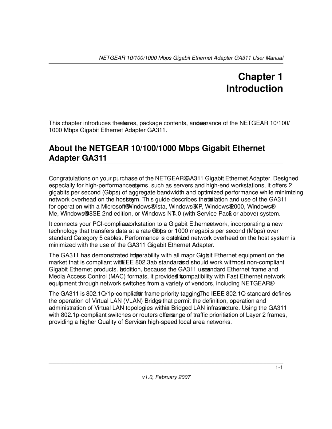 NETGEAR GA311 user manual Chapter Introduction 