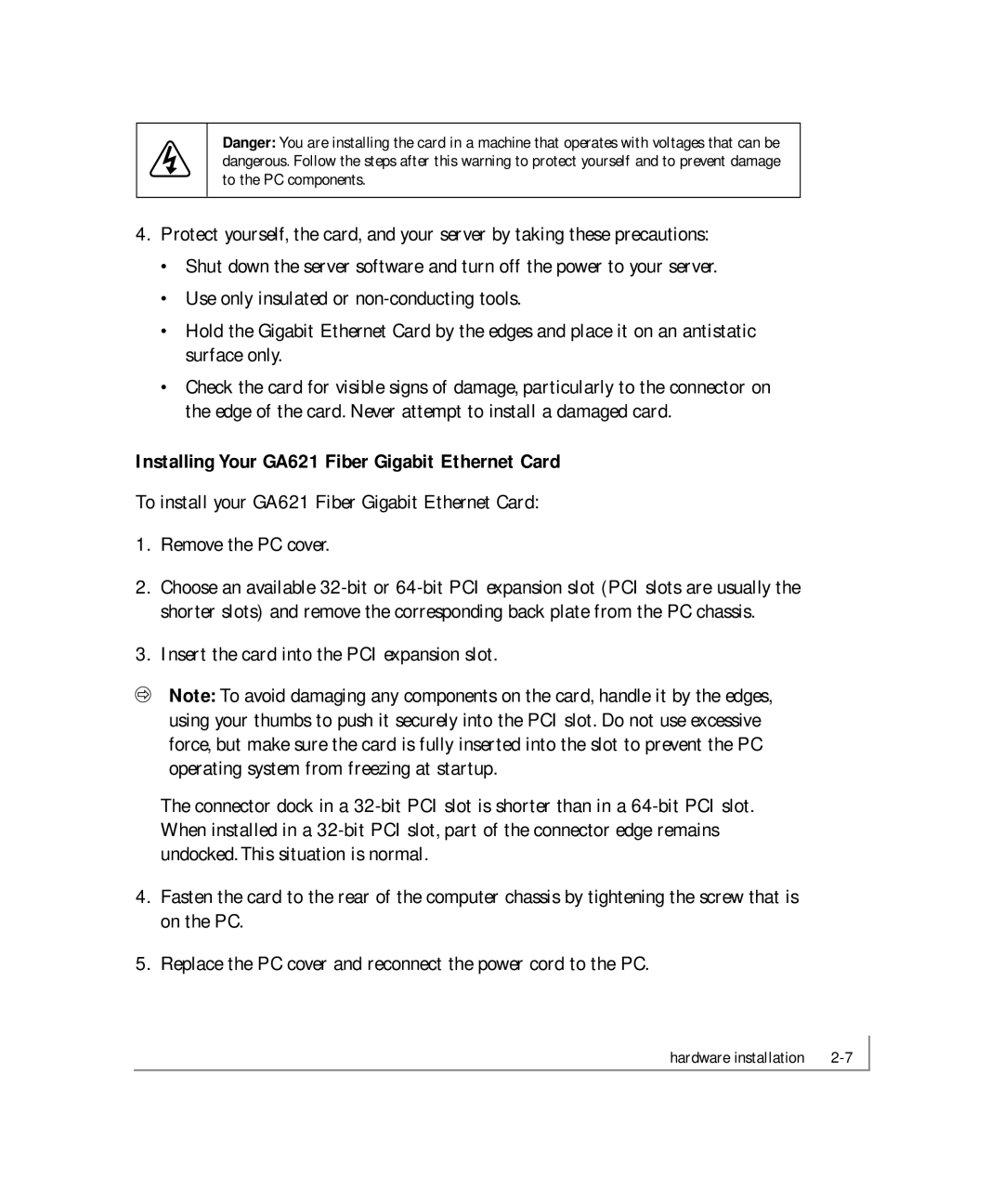 NETGEAR manual Installing Your GA621 Fiber Gigabit Ethernet Card 