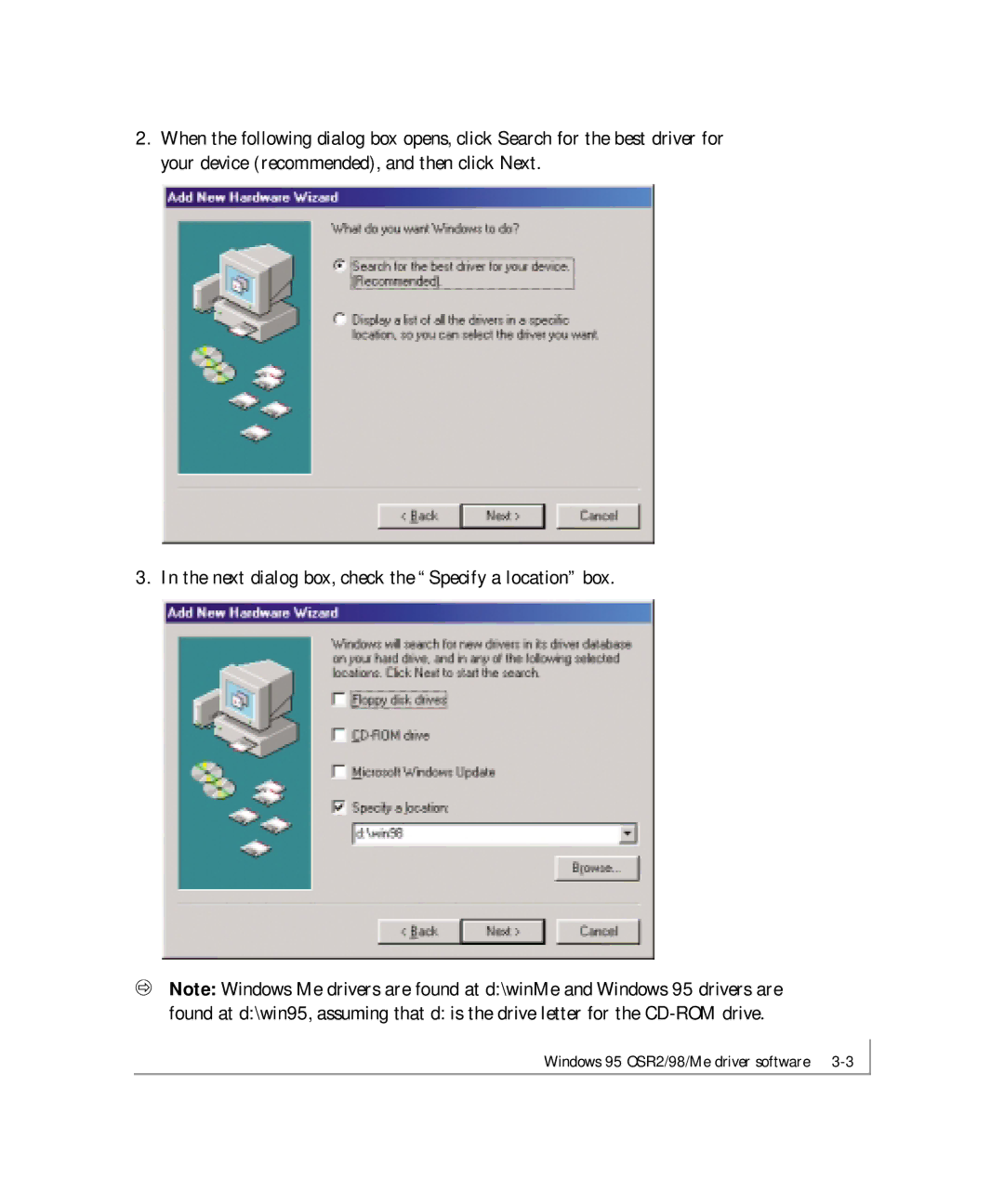 NETGEAR GA621 manual Windows 95 OSR2/98/Me driver software 