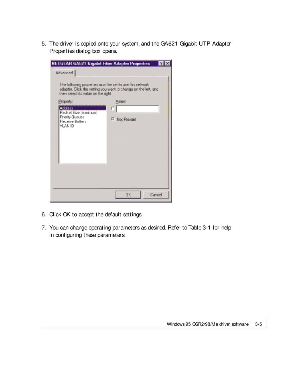 NETGEAR GA621 manual Windows 95 OSR2/98/Me driver software 