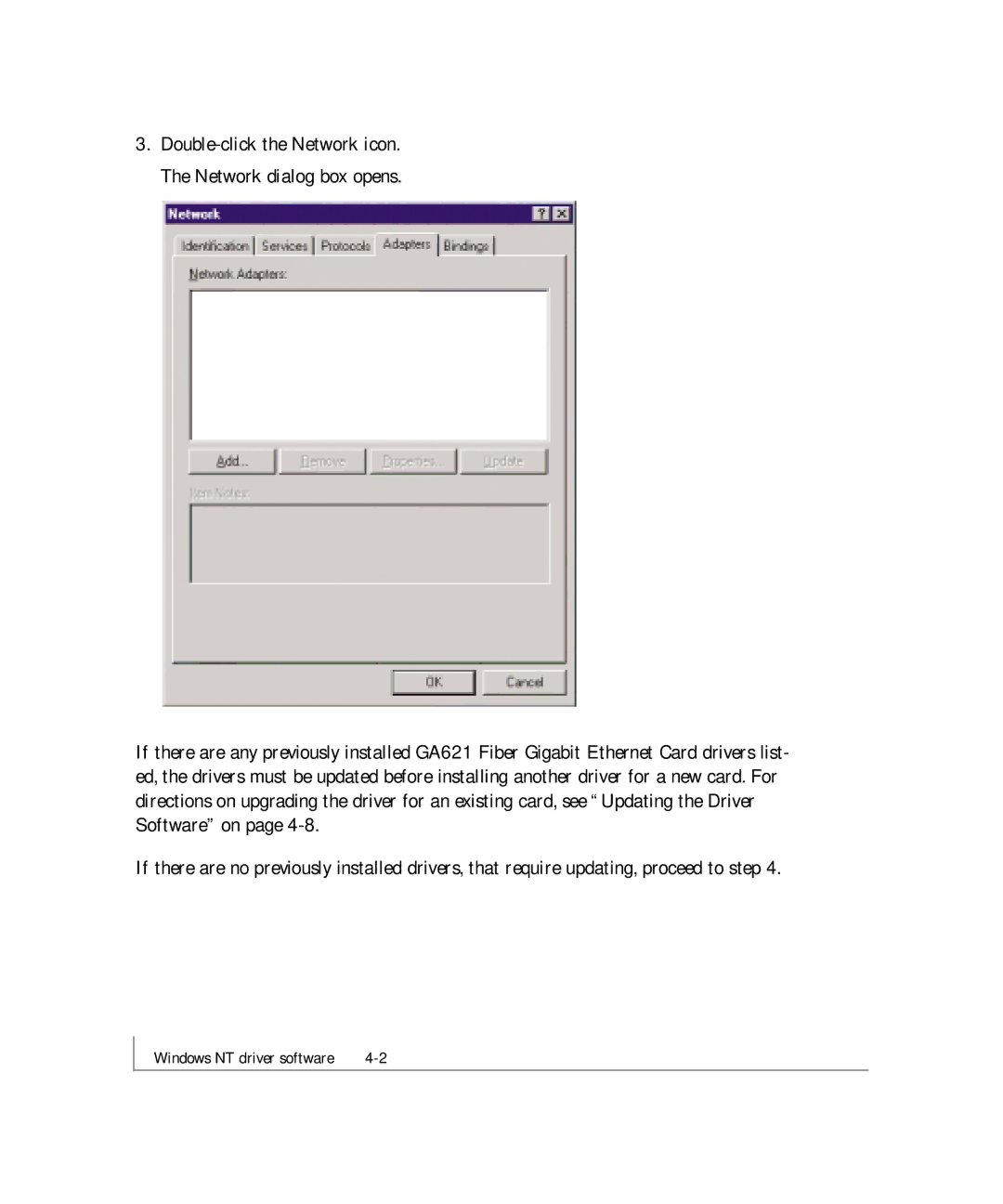 NETGEAR GA621 manual Double-click the Network icon. The Network dialog box opens 